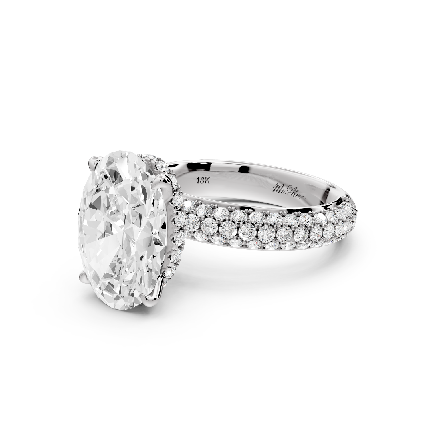 Evelina - 4ct 14k white gold oval wrap around Halo Rollover Pavé Diamond Crown Engagement Ring