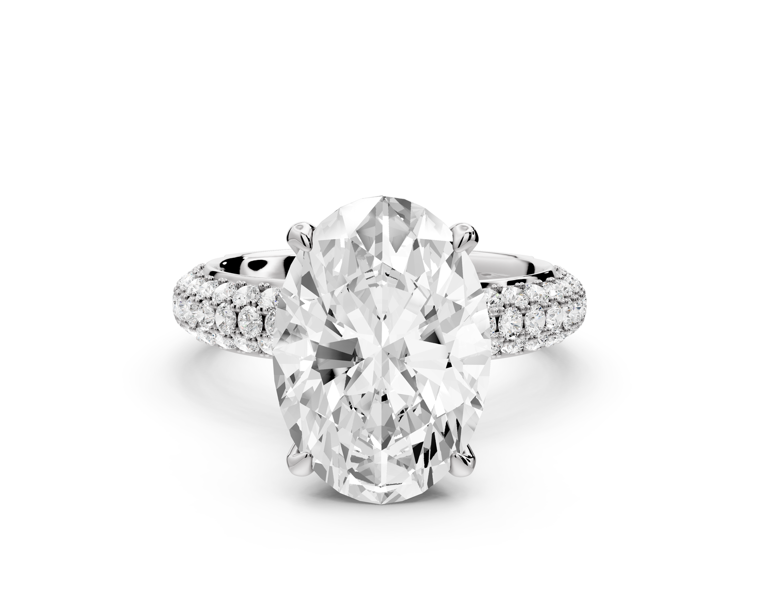 Evelina - 4ct 14k white gold oval wrap around Halo Rollover Pavé Diamond Crown Engagement Ring