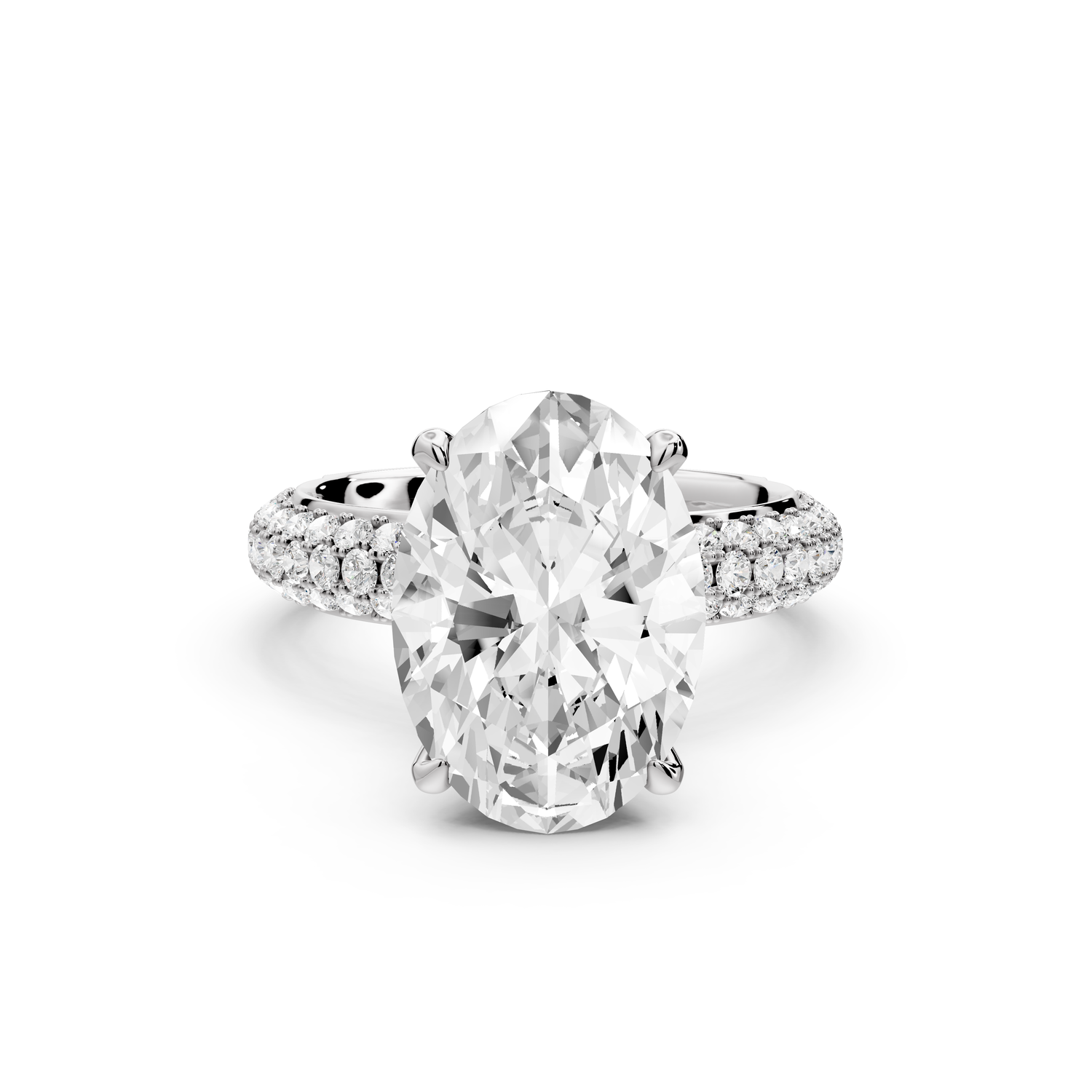Evelina - 4ct 14k white gold oval wrap around Halo Rollover Pavé Diamond Crown Engagement Ring