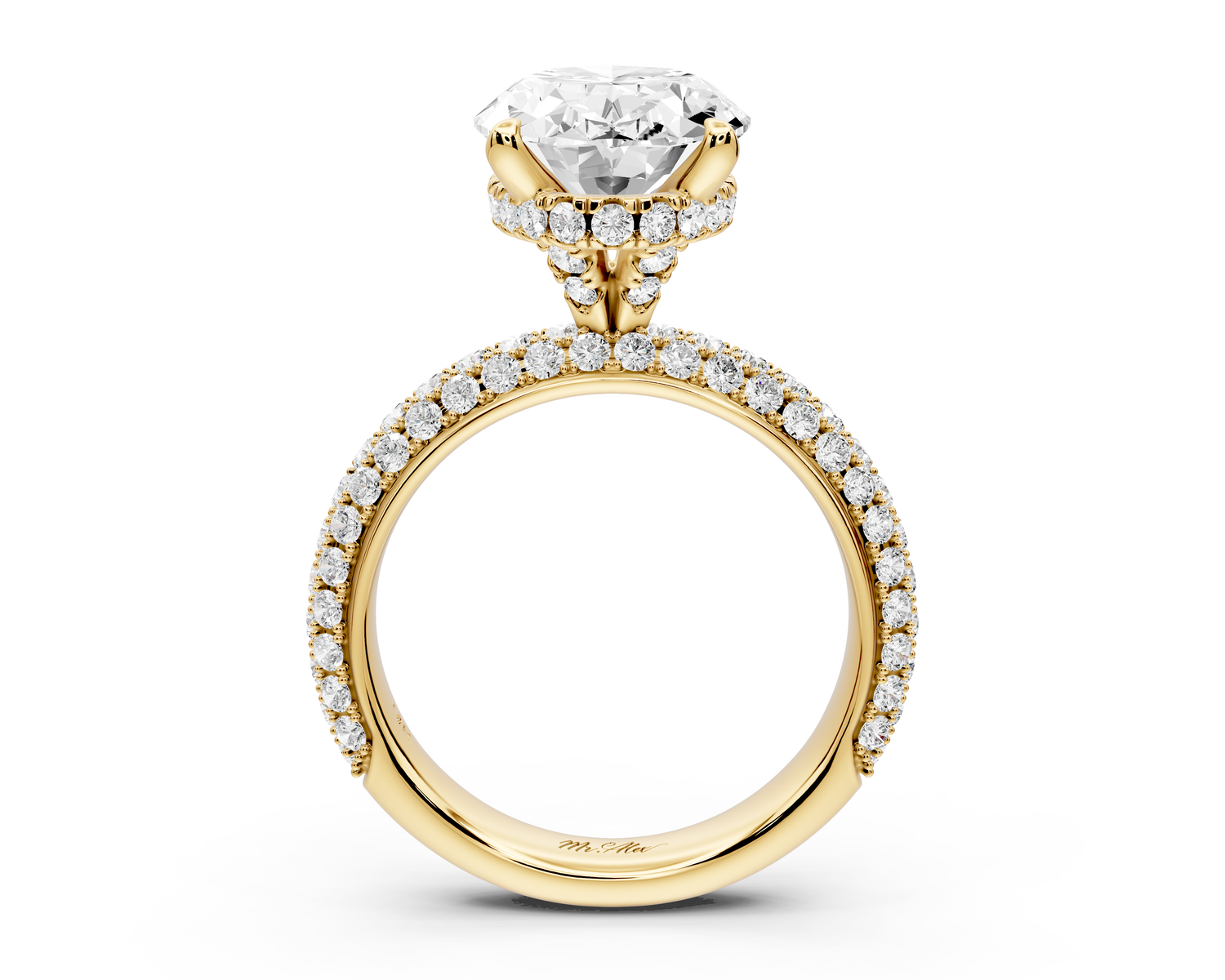 Evelina - 4ct 14k yellow gold oval wrap around Halo Rollover Pavé Diamond Crown Engagement Ring