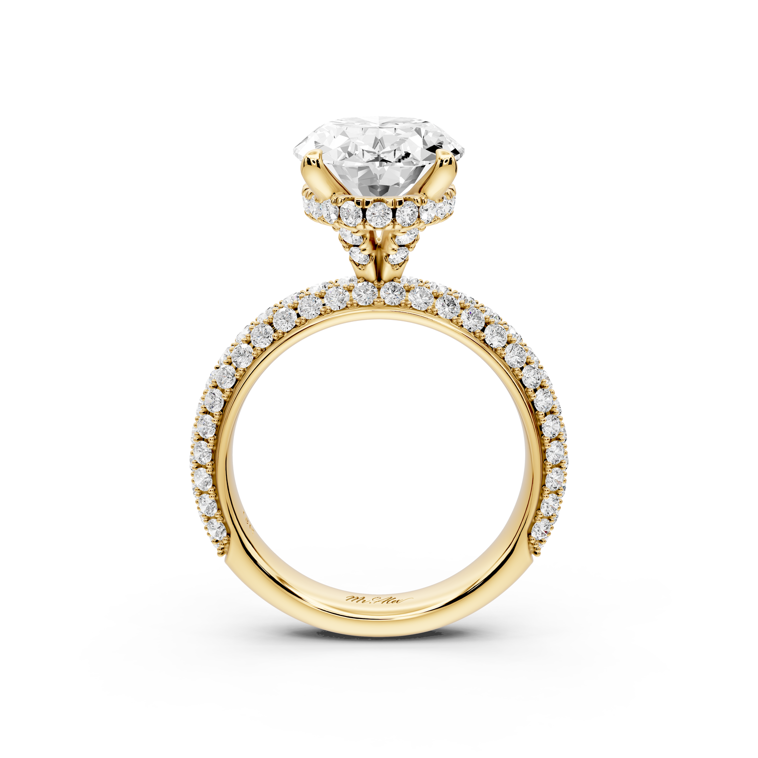 Evelina - 4ct 14k yellow gold oval wrap around Halo Rollover Pavé Diamond Crown Engagement Ring
