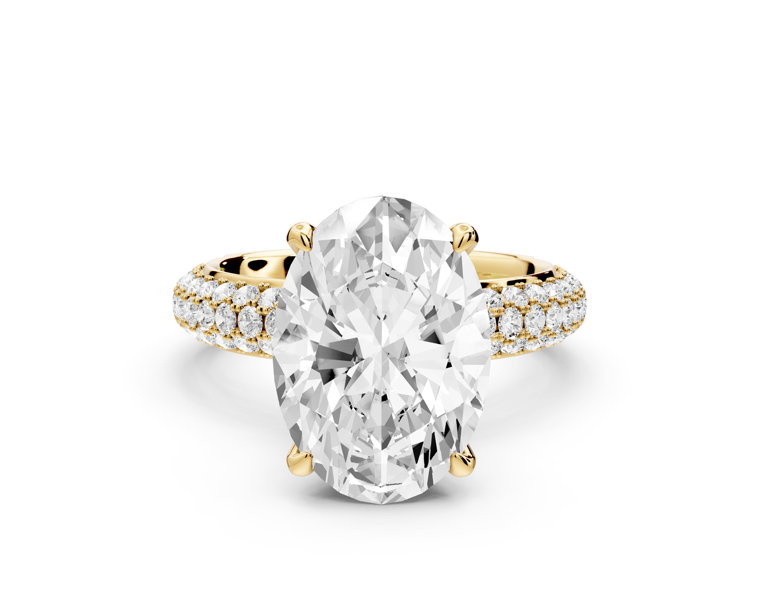 Evelina - 4ct 14k yellow gold oval wrap around Halo Rollover Pavé Diamond Crown Engagement Ring