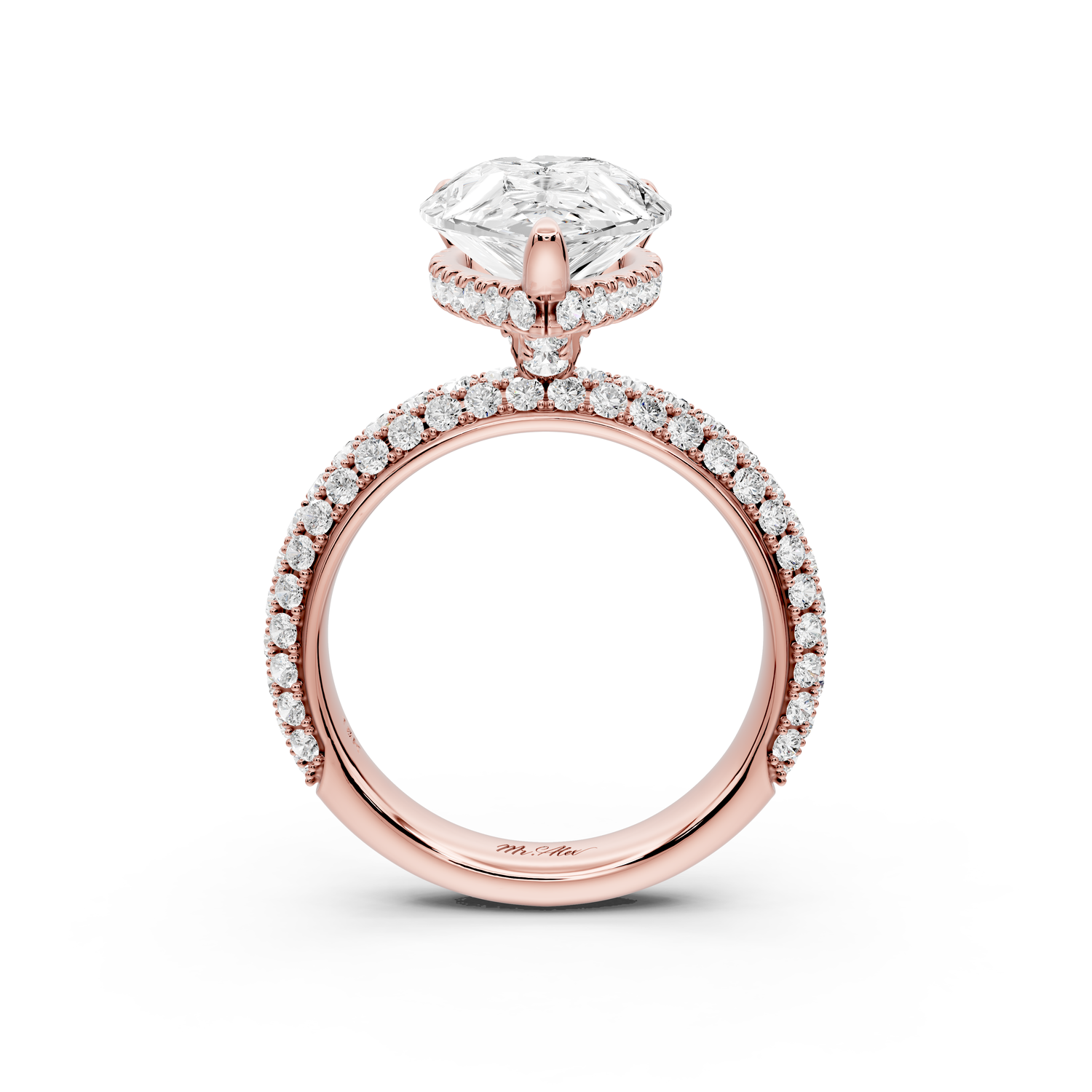 Evelina - 4ct 14k rose gold pear wrap around Halo Rollover Pavé Diamond Crown Engagement Ring