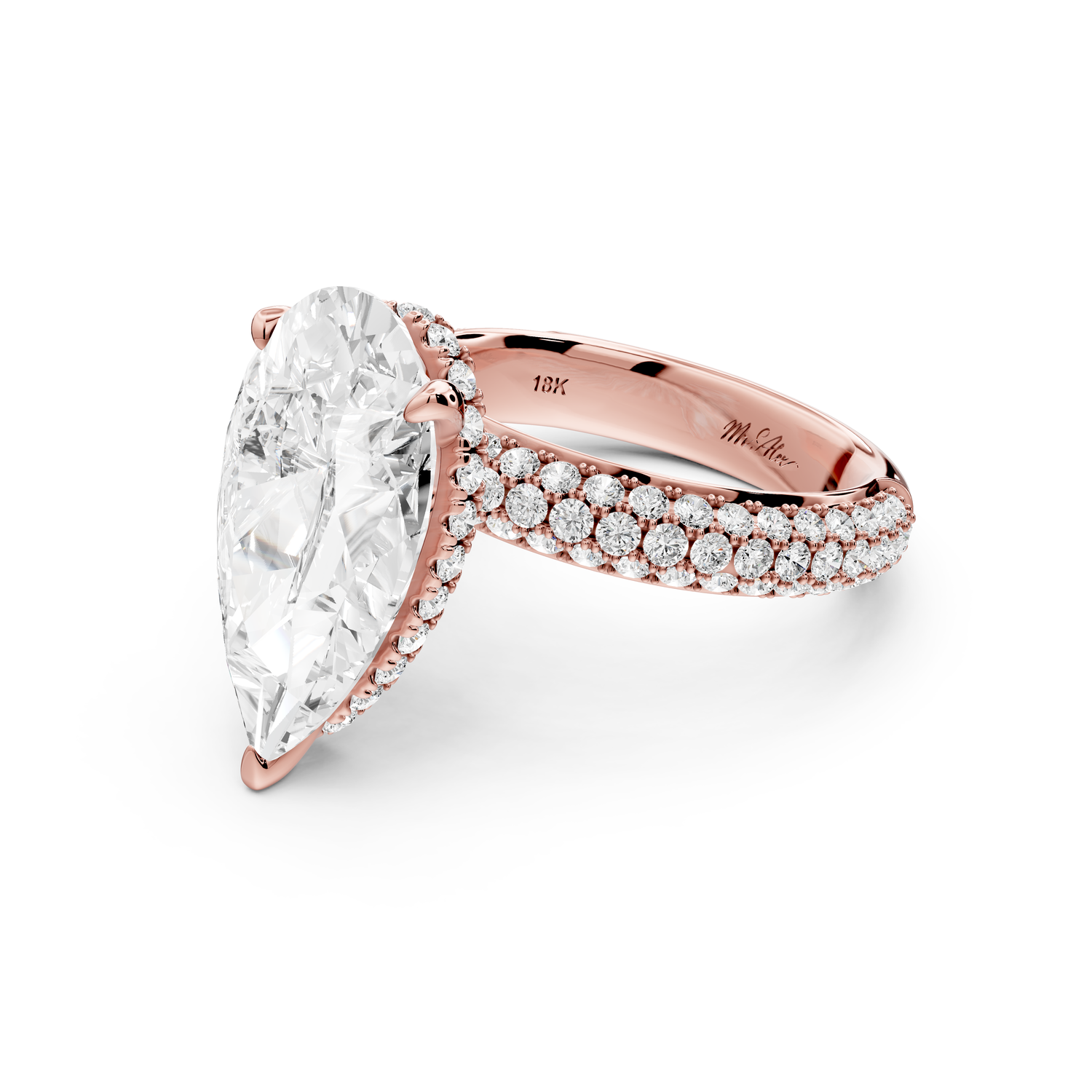 Evelina - 4ct 14k rose gold pear wrap around Halo Rollover Pavé Diamond Crown Engagement Ring