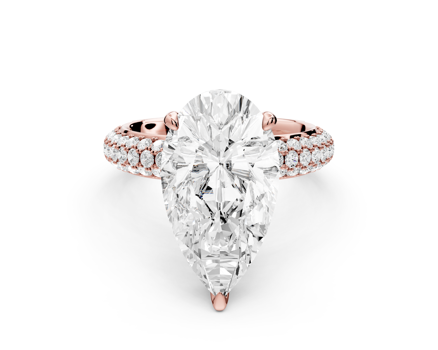Evelina - 4ct 14k rose gold pear wrap around Halo Rollover Pavé Diamond Crown Engagement Ring