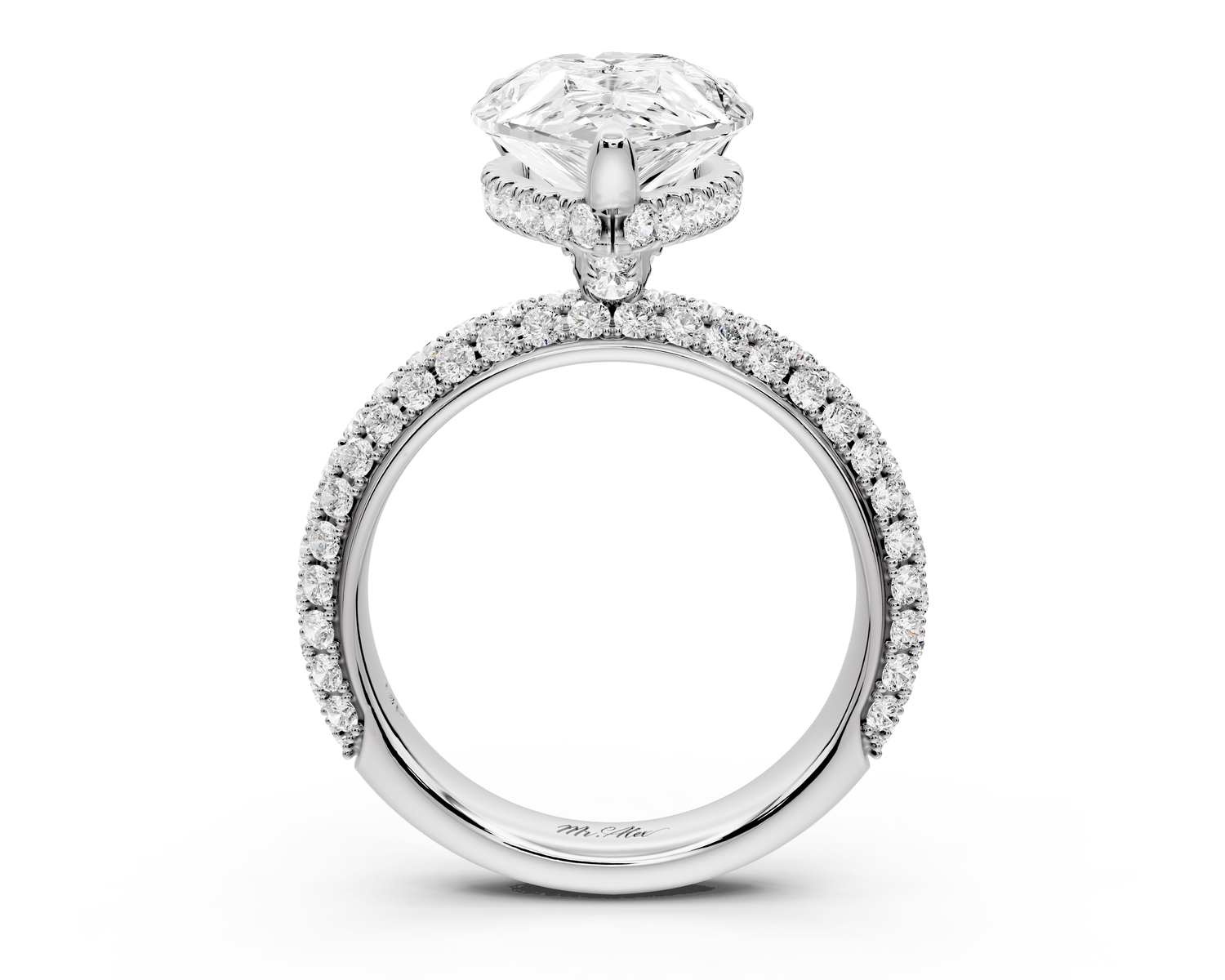 Evelina - 4ct 14k white gold pear wrap around Halo Rollover Pavé Diamond Crown Engagement Ring