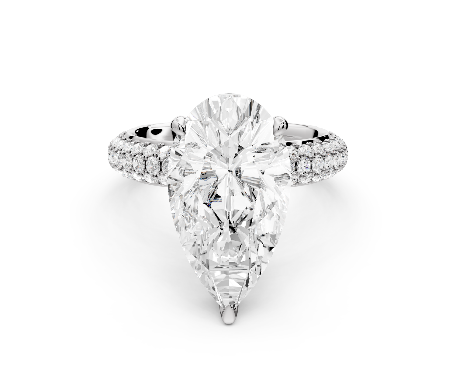 Evelina - 4ct 14k white gold pear wrap around Halo Rollover Pavé Diamond Crown Engagement Ring
