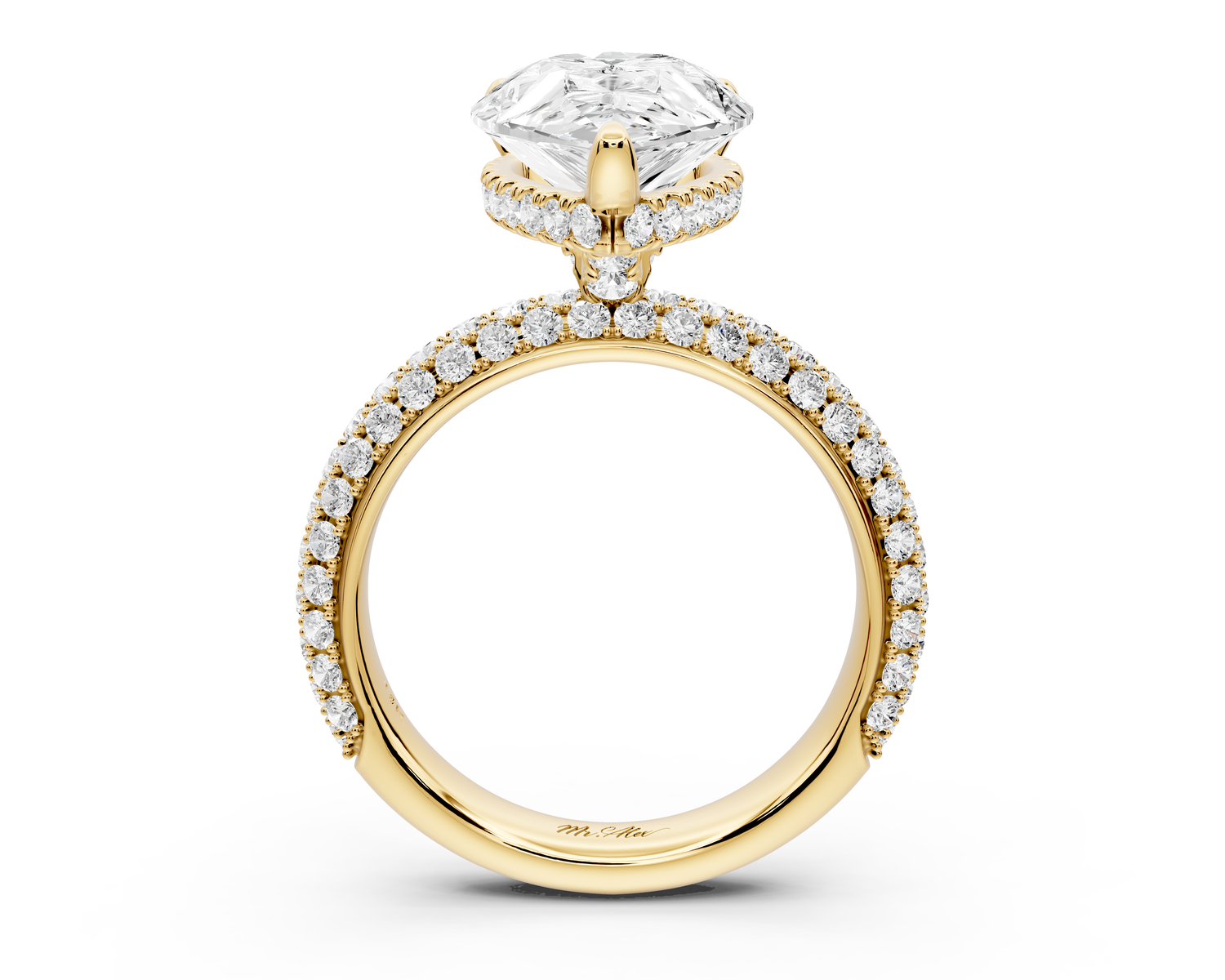 Evelina - 4ct 14k yellow gold pear wrap around Halo Rollover Pavé Diamond Crown Engagement Ring