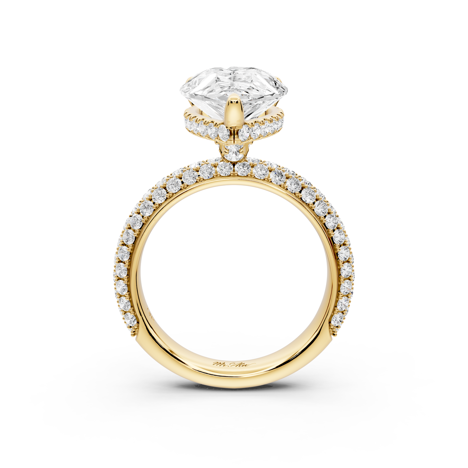 Evelina - 4ct 14k yellow gold pear wrap around Halo Rollover Pavé Diamond Crown Engagement Ring