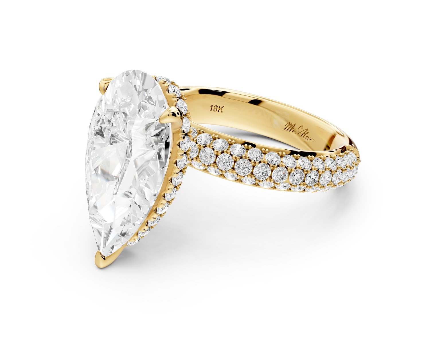 Evelina - 4ct 14k yellow gold pear wrap around Halo Rollover Pavé Diamond Crown Engagement Ring