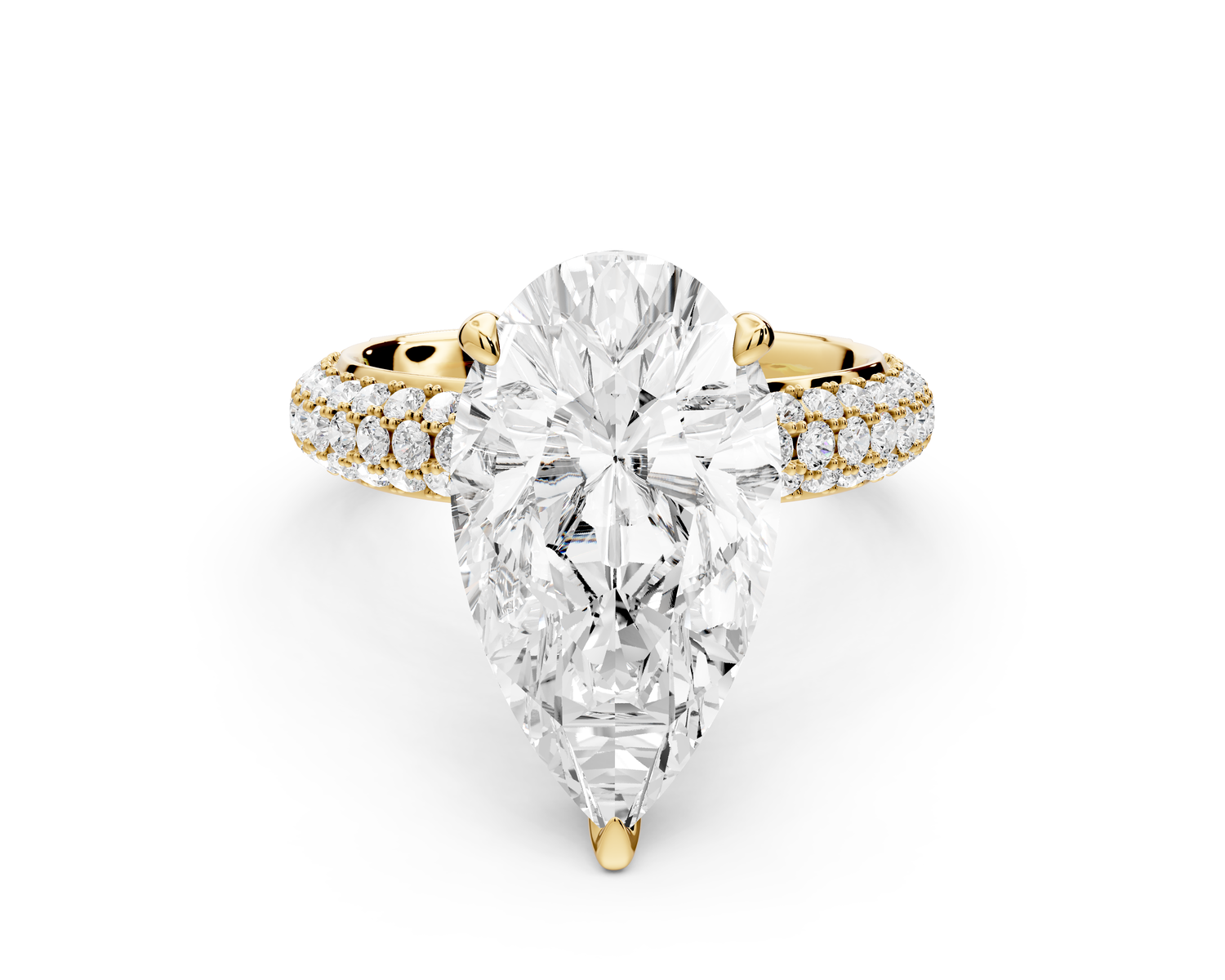 Evelina - 4ct 14k yellow gold pear wrap around Halo Rollover Pavé Diamond Crown Engagement Ring