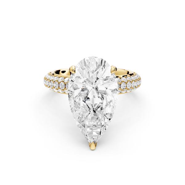Evelina - 4ct 14k yellow gold pear wrap around Halo Rollover Pavé Diamond Crown Engagement Ring