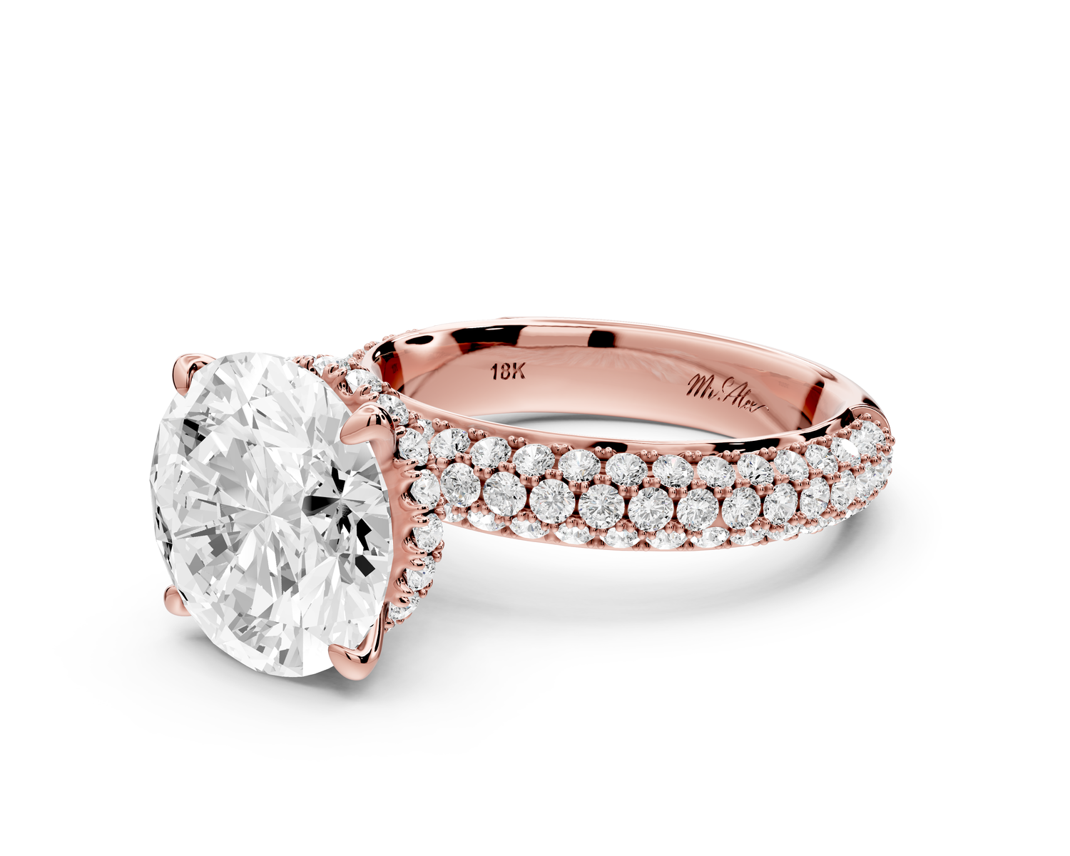 Evelina - 4ct 14k rose gold round wrap around Halo Rollover Pavé Diamond Crown Engagement Ring