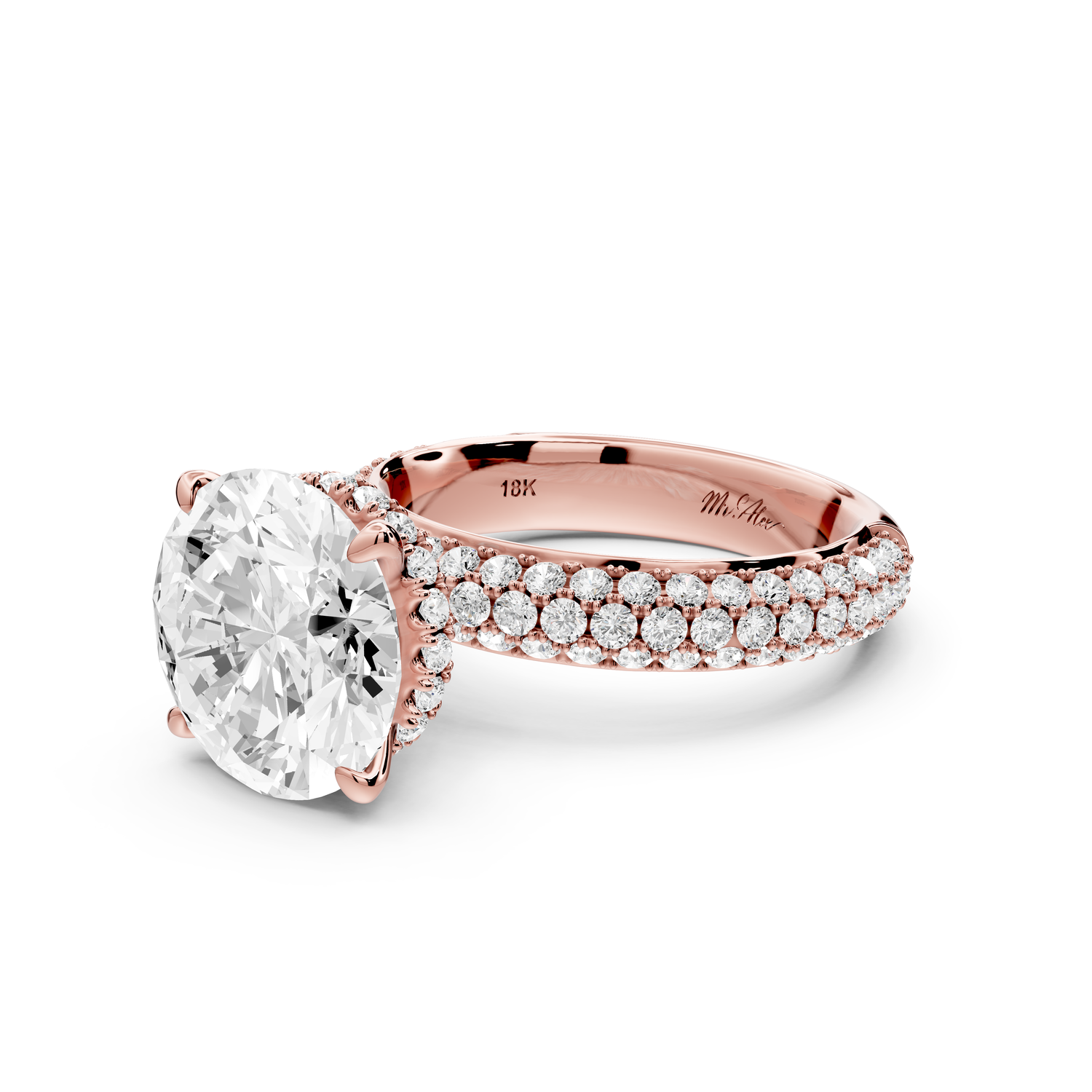 Evelina - 4ct 14k rose gold round wrap around Halo Rollover Pavé Diamond Crown Engagement Ring