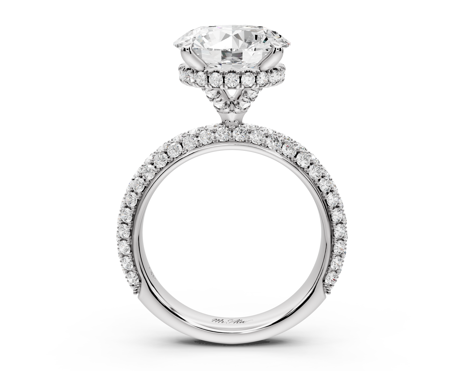 Evelina - 4ct 14k white gold round wrap around Halo Rollover Pavé Diamond Crown Engagement Ring