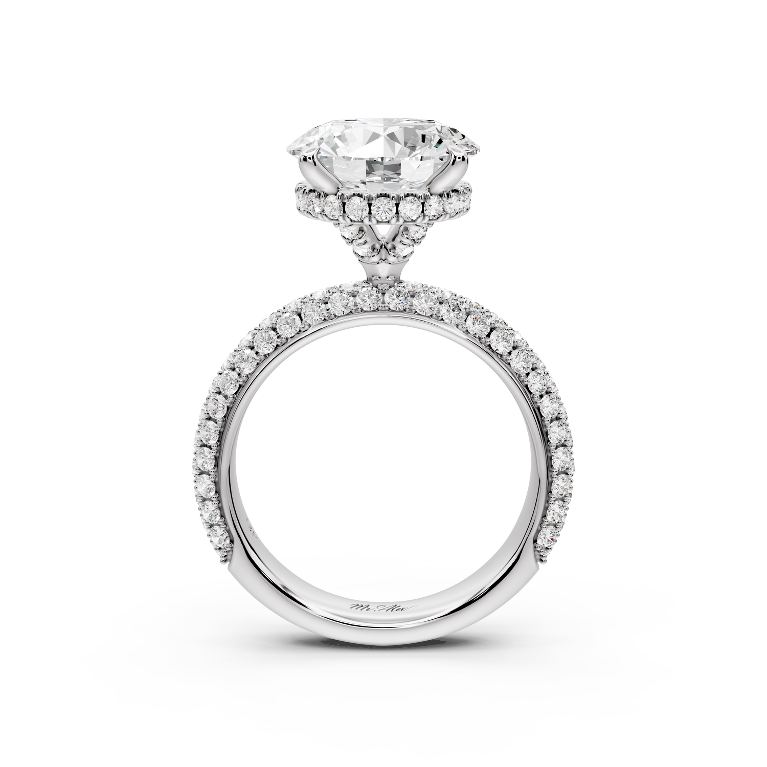 Evelina - 4ct 14k white gold round wrap around Halo Rollover Pavé Diamond Crown Engagement Ring