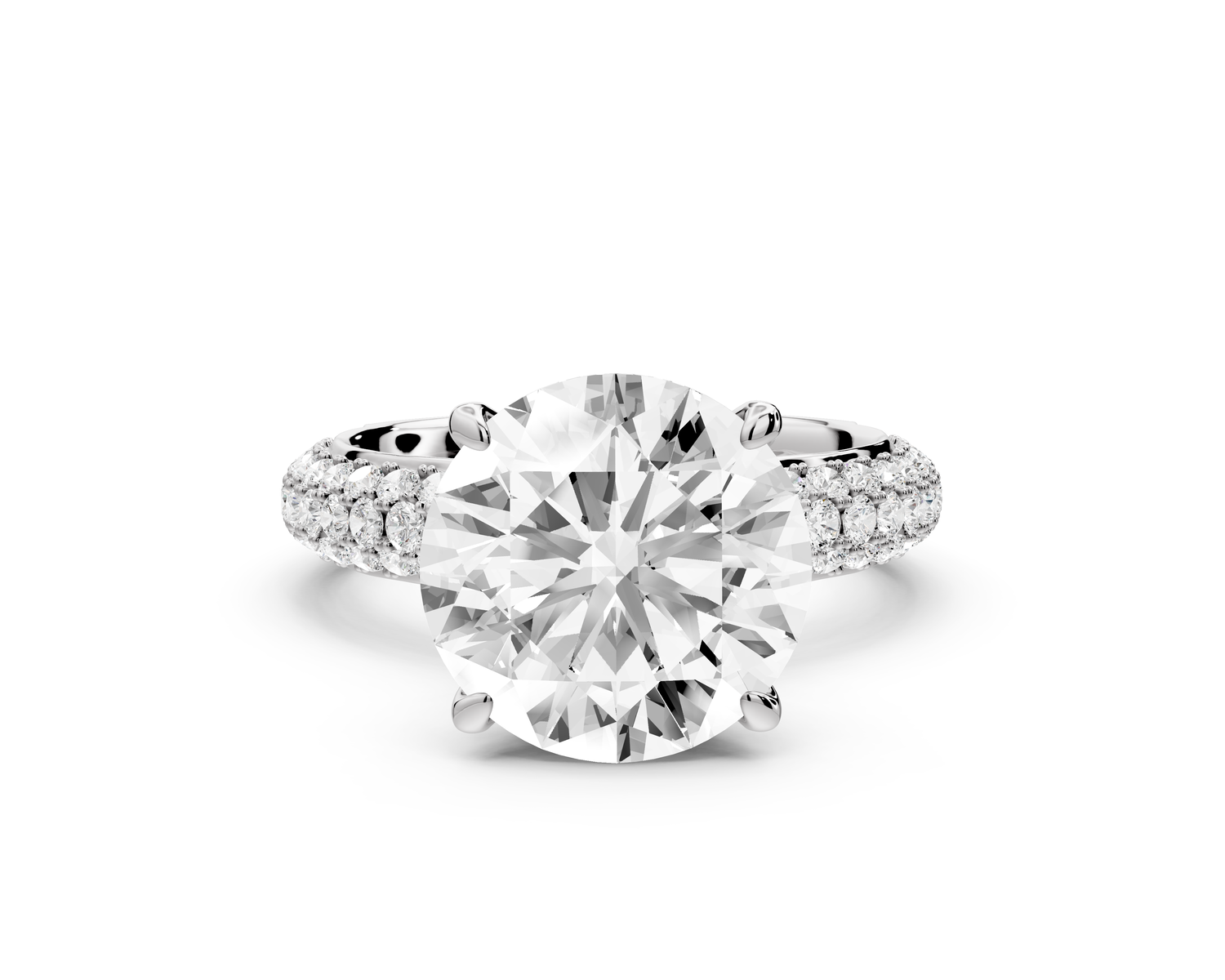 Evelina - 4ct 14k white gold round wrap around Halo Rollover Pavé Diamond Crown Engagement Ring