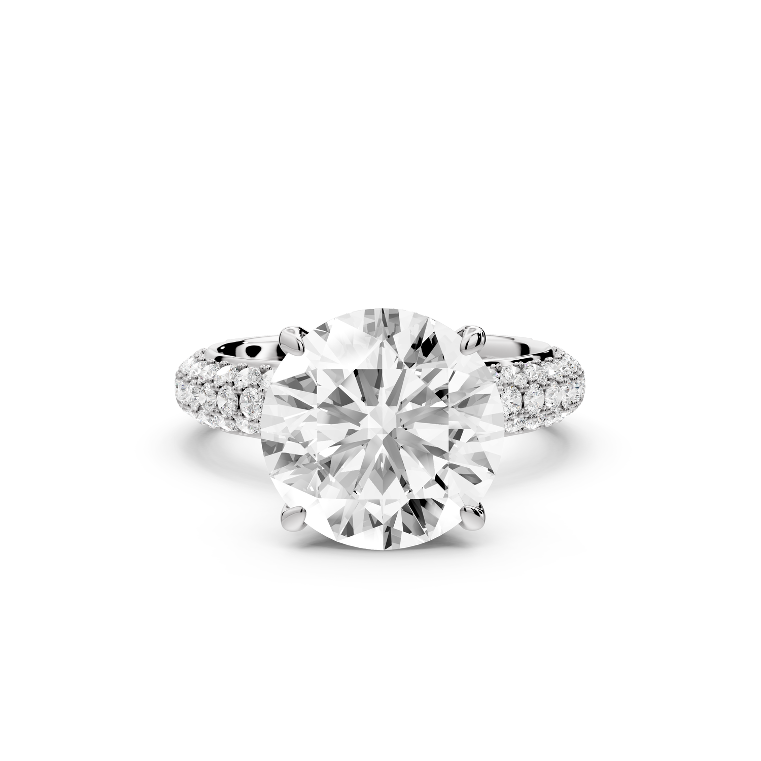 Evelina - 4ct 14k white gold round wrap around Halo Rollover Pavé Diamond Crown Engagement Ring