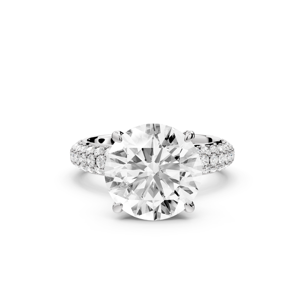 Evelina - 4ct 14k white gold round wrap around Halo Rollover Pavé Diamond Crown Engagement Ring