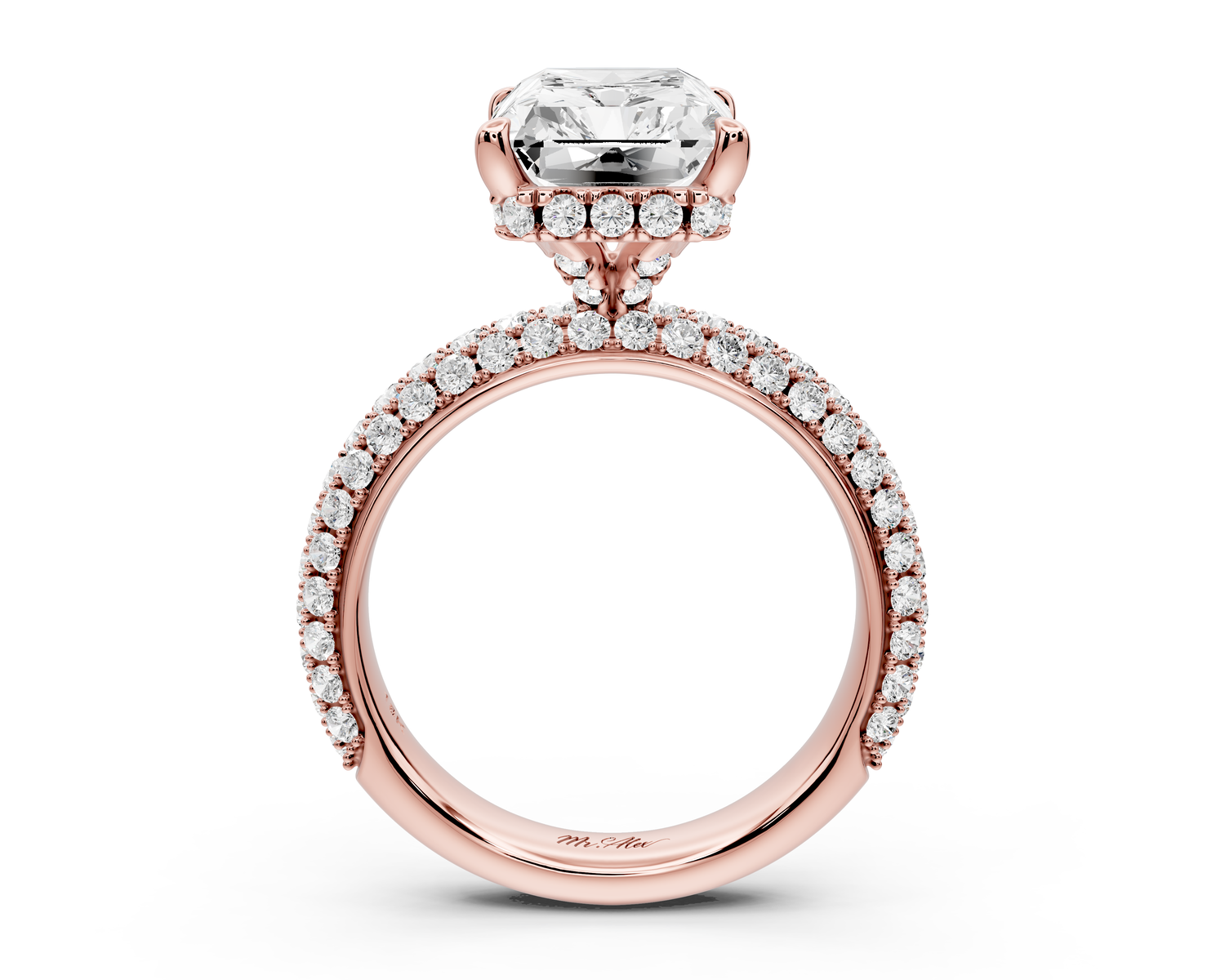 Evelina - 5ct 14k rose gold emerald wrap around Halo Rollover Pavé Diamond Crown Engagement Ring