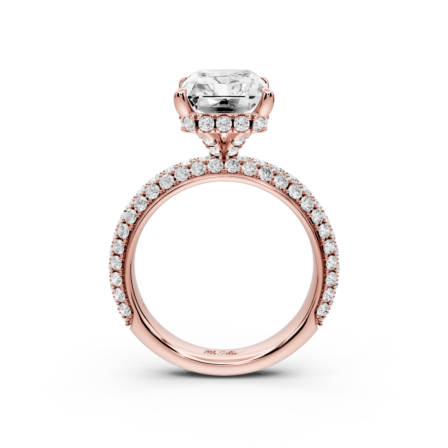 Evelina - 5ct 14k rose gold emerald wrap around Halo Rollover Pavé Diamond Crown Engagement Ring