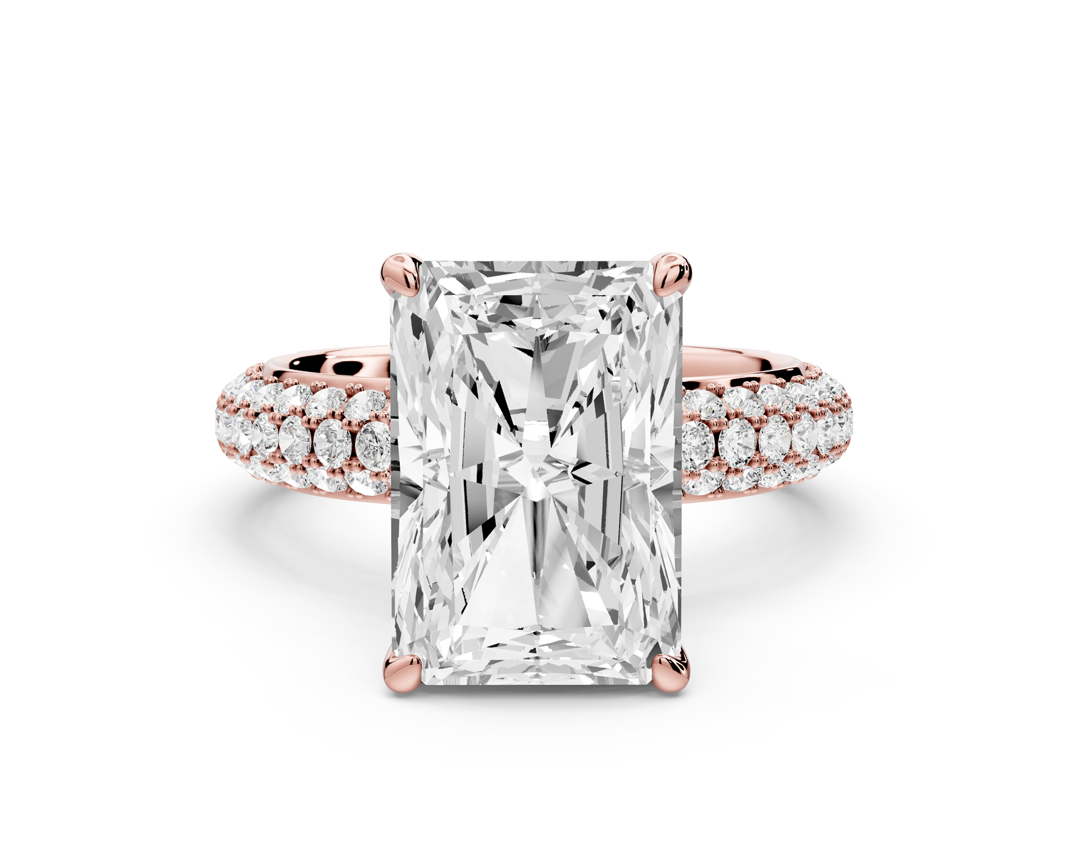 Evelina - 5ct 14k rose gold emerald wrap around Halo Rollover Pavé Diamond Crown Engagement Ring