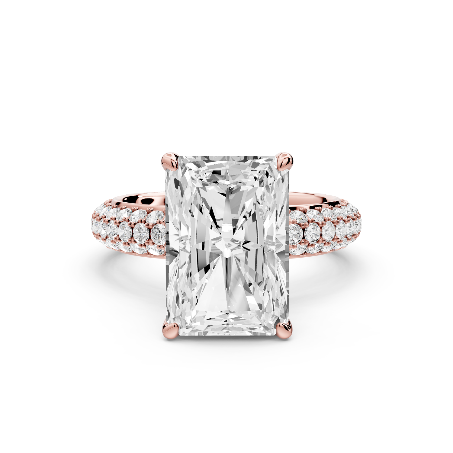 Evelina - 5ct 14k rose gold emerald wrap around Halo Rollover Pavé Diamond Crown Engagement Ring