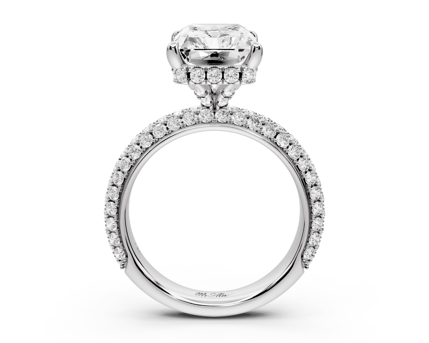 Evelina - 5ct 14k white gold emerald wrap around Halo Rollover Pavé Diamond Crown Engagement Ring