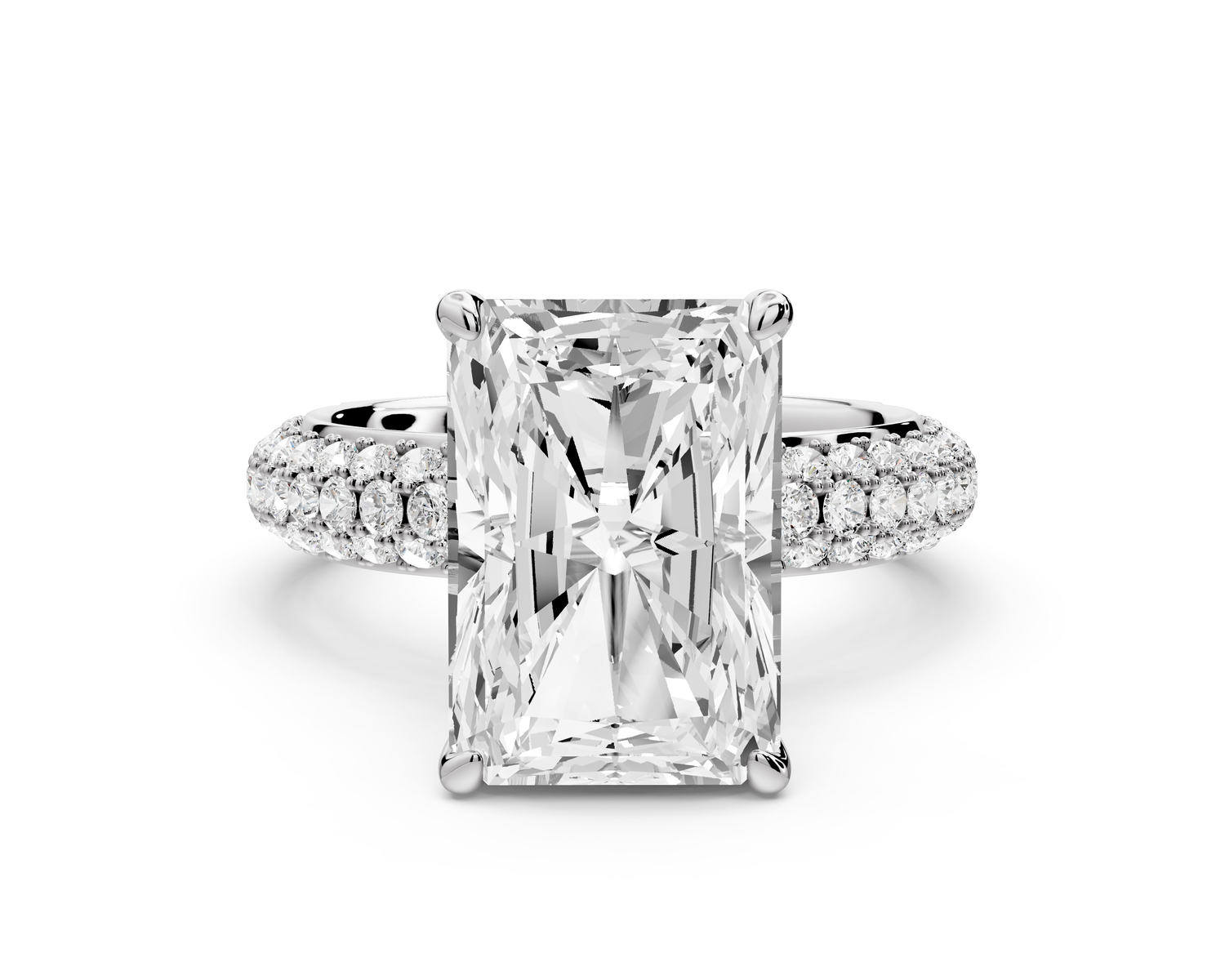 Evelina - 5ct 14k white gold emerald wrap around Halo Rollover Pavé Diamond Crown Engagement Ring