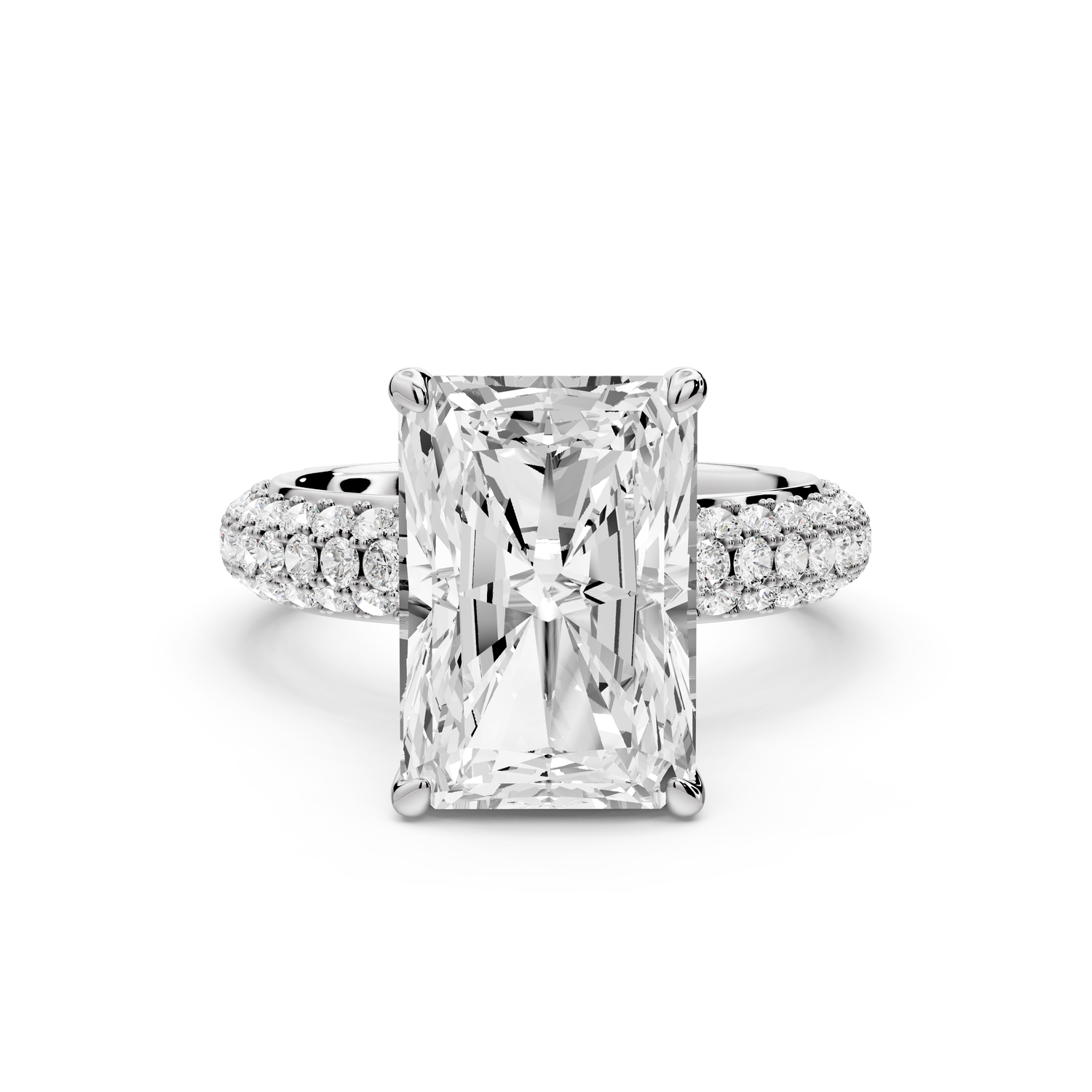 Evelina - 5ct 14k white gold emerald wrap around Halo Rollover Pavé Diamond Crown Engagement Ring