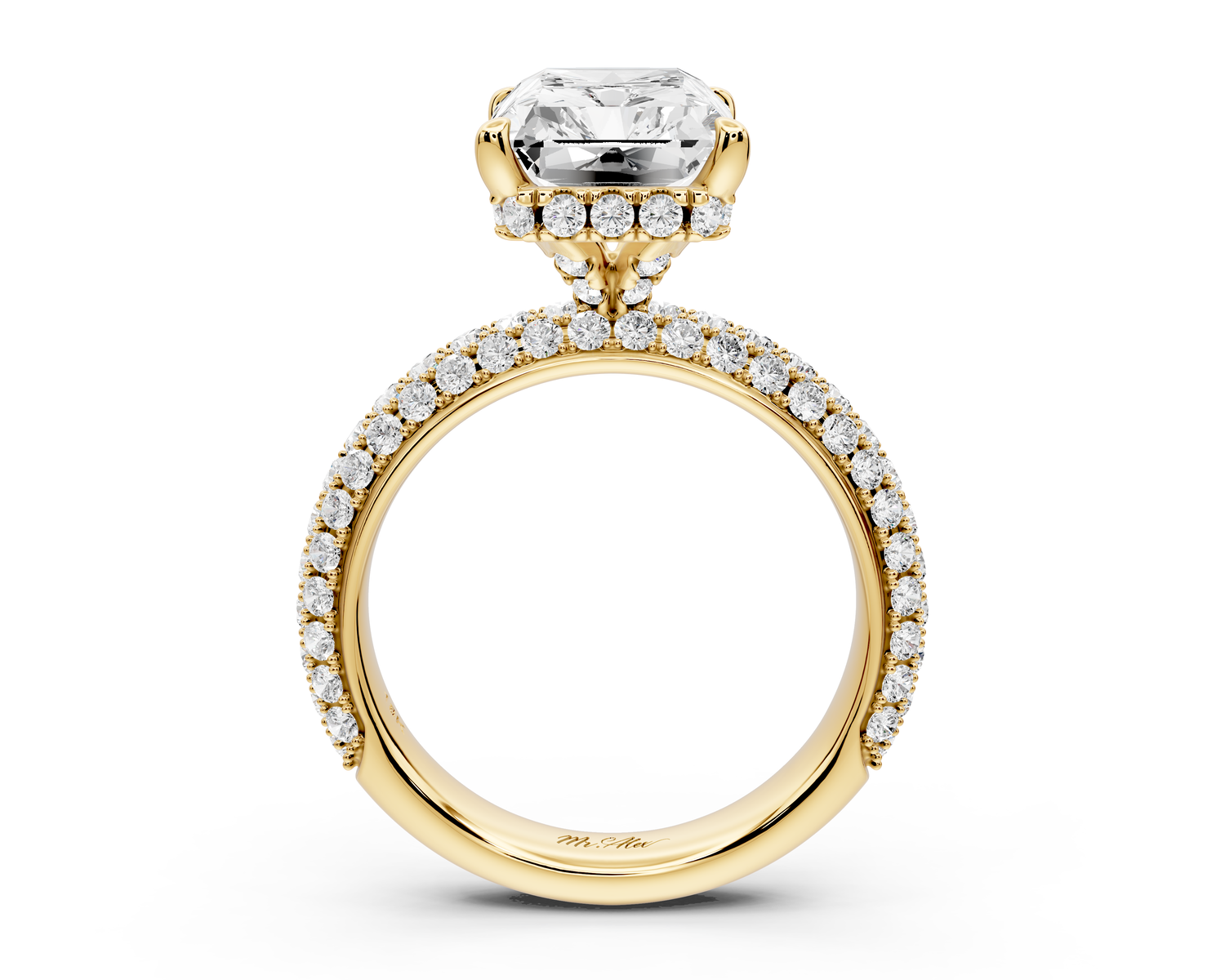 Evelina - 5ct 14k yellow gold emerald wrap around Halo Rollover Pavé Diamond Crown Engagement Ring