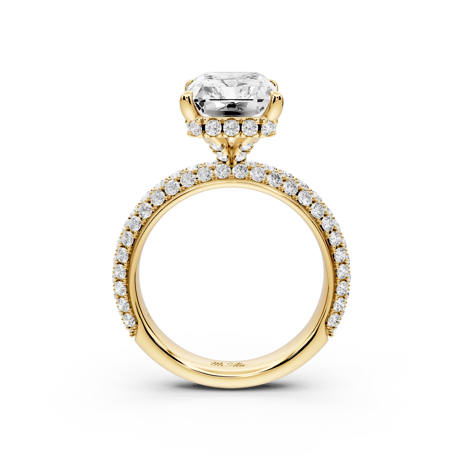 Evelina - 5ct 14k yellow gold emerald wrap around Halo Rollover Pavé Diamond Crown Engagement Ring