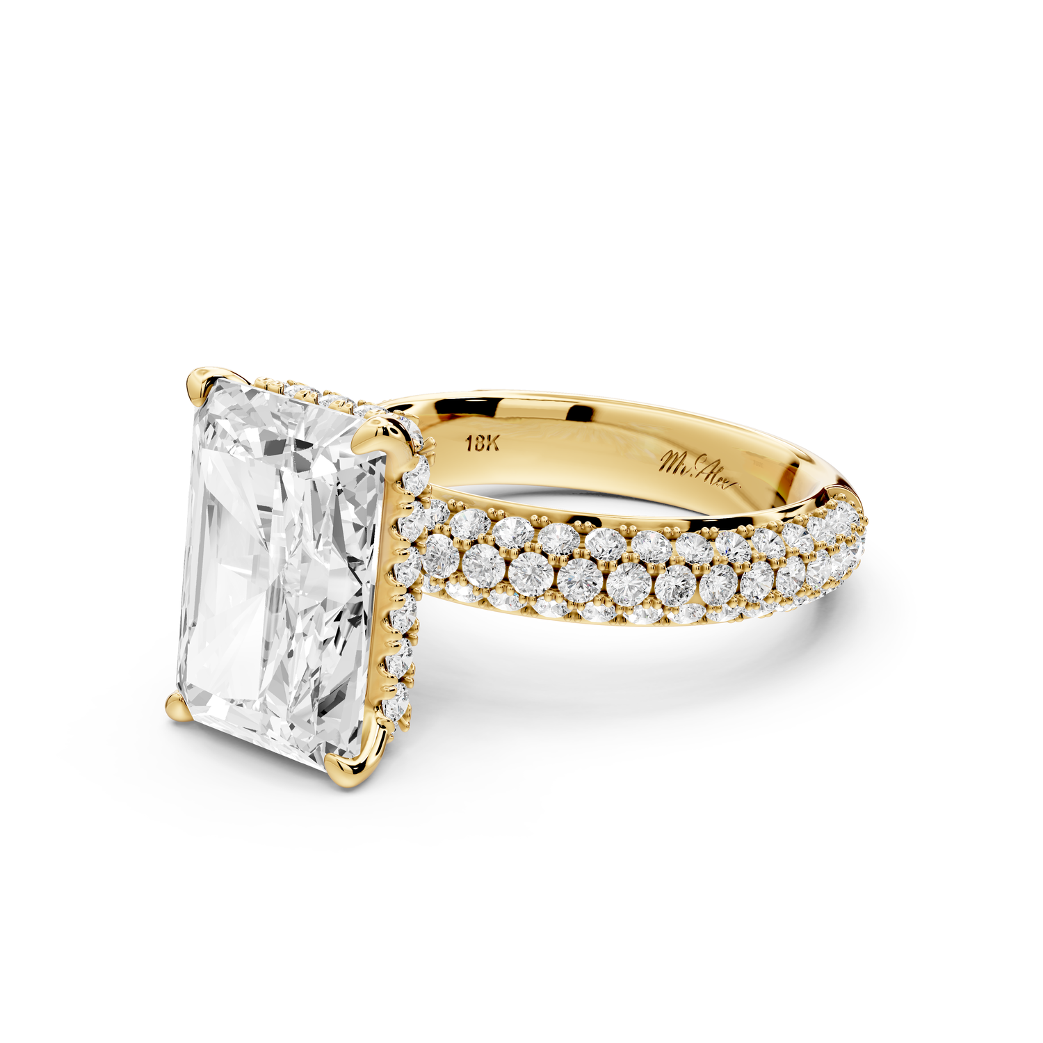 Evelina - 5ct 14k yellow gold emerald wrap around Halo Rollover Pavé Diamond Crown Engagement Ring