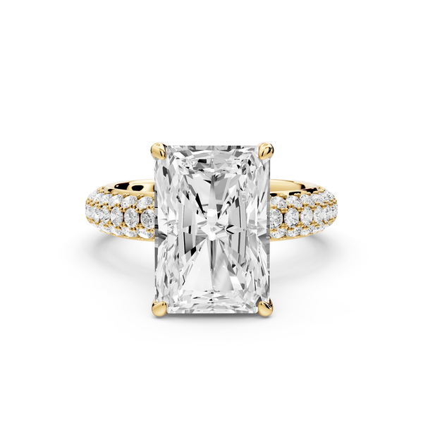 Evelina - 5ct 14k yellow gold emerald wrap around Halo Rollover Pavé Diamond Crown Engagement Ring