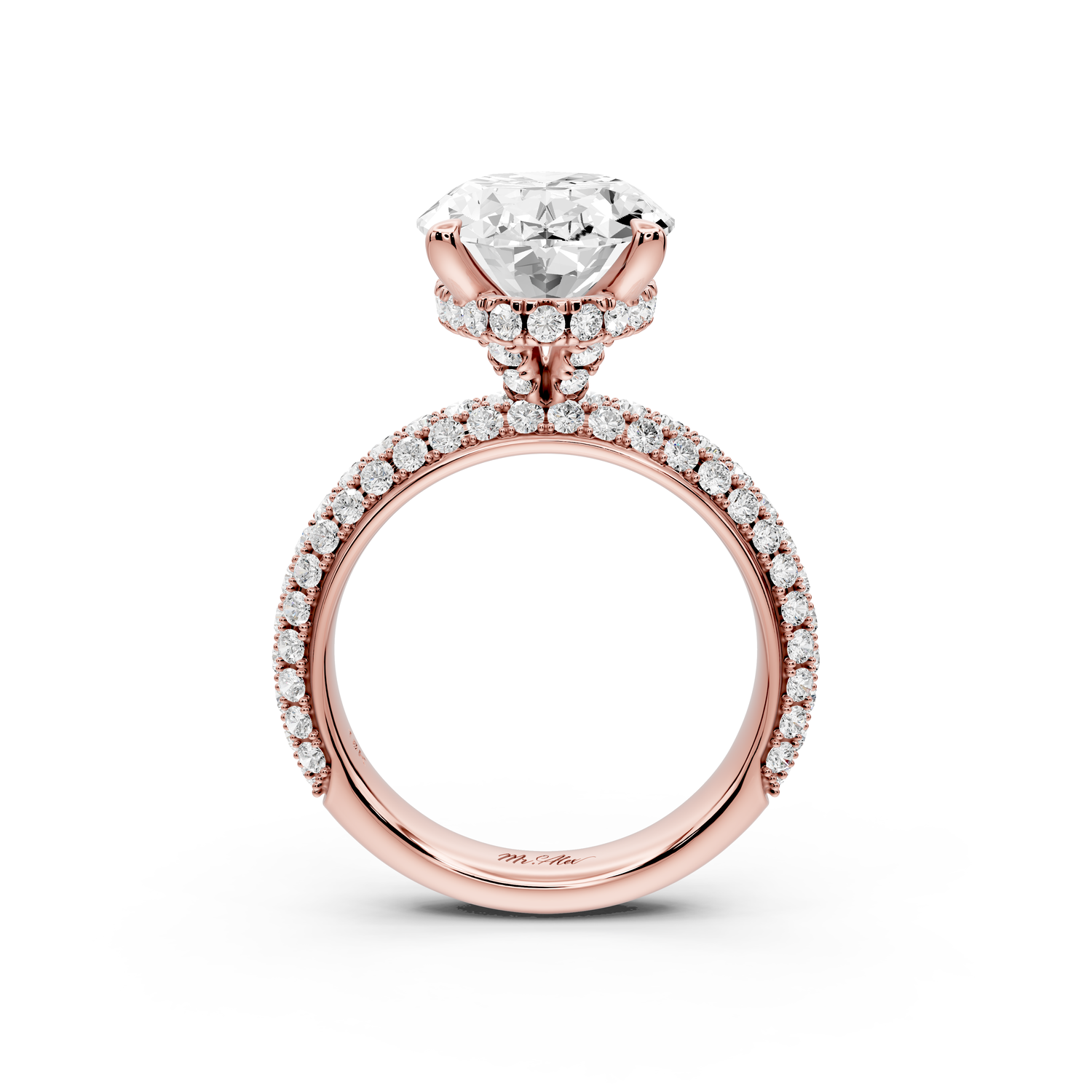 Evelina - 5ct 14k rose gold oval wrap around Halo Rollover Pavé Diamond Crown Engagement Ring