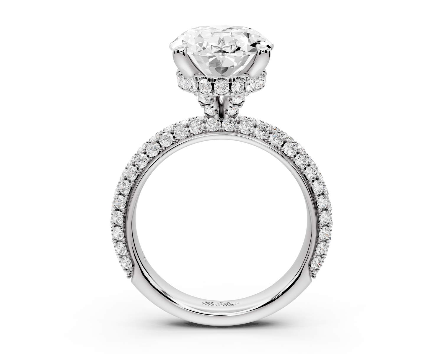 Evelina - 5ct 14k white gold oval wrap around Halo Rollover Pavé Diamond Crown Engagement Ring
