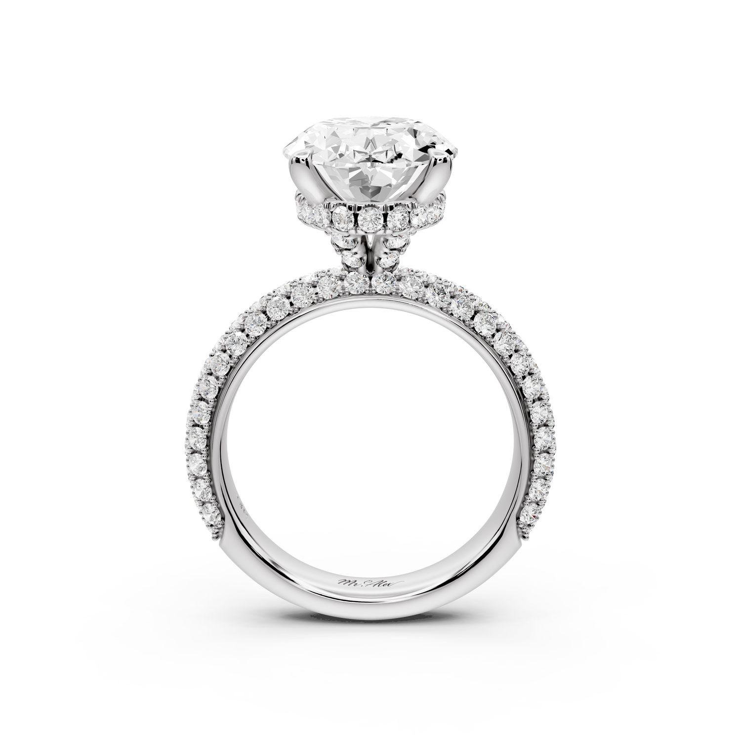 Evelina - 5ct 14k white gold oval wrap around Halo Rollover Pavé Diamond Crown Engagement Ring