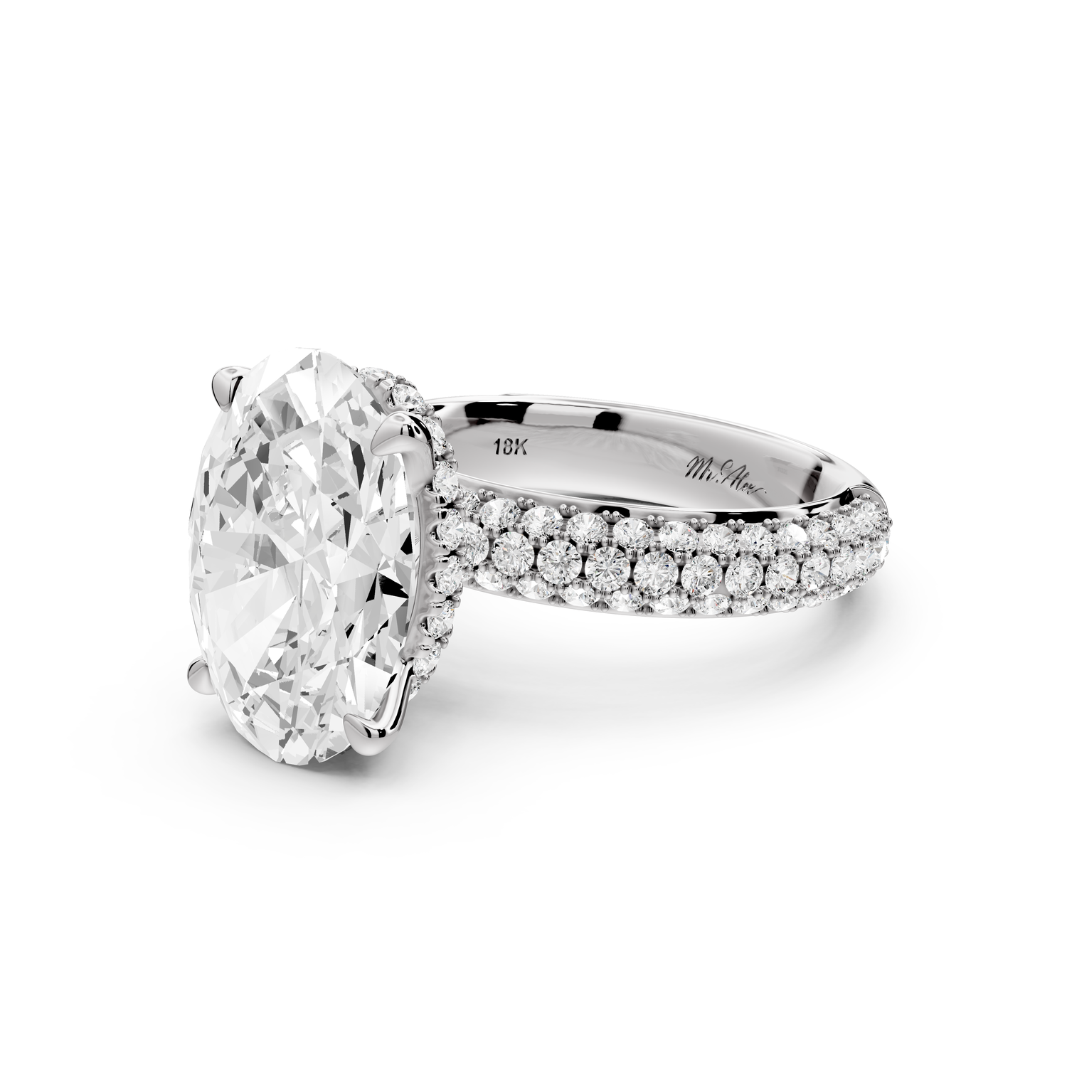Evelina - 5ct 14k white gold oval wrap around Halo Rollover Pavé Diamond Crown Engagement Ring