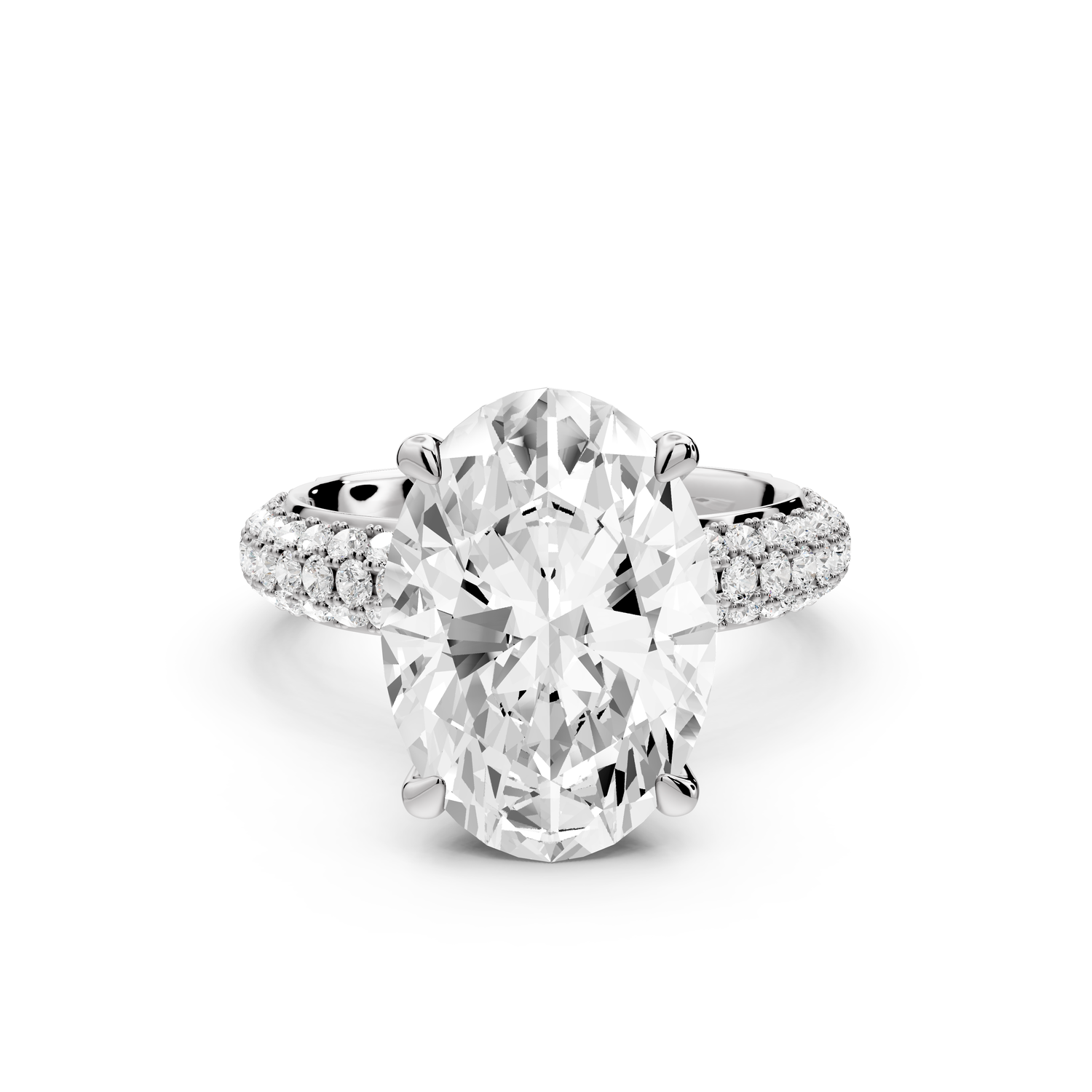 Evelina - 5ct 14k white gold oval wrap around Halo Rollover Pavé Diamond Crown Engagement Ring