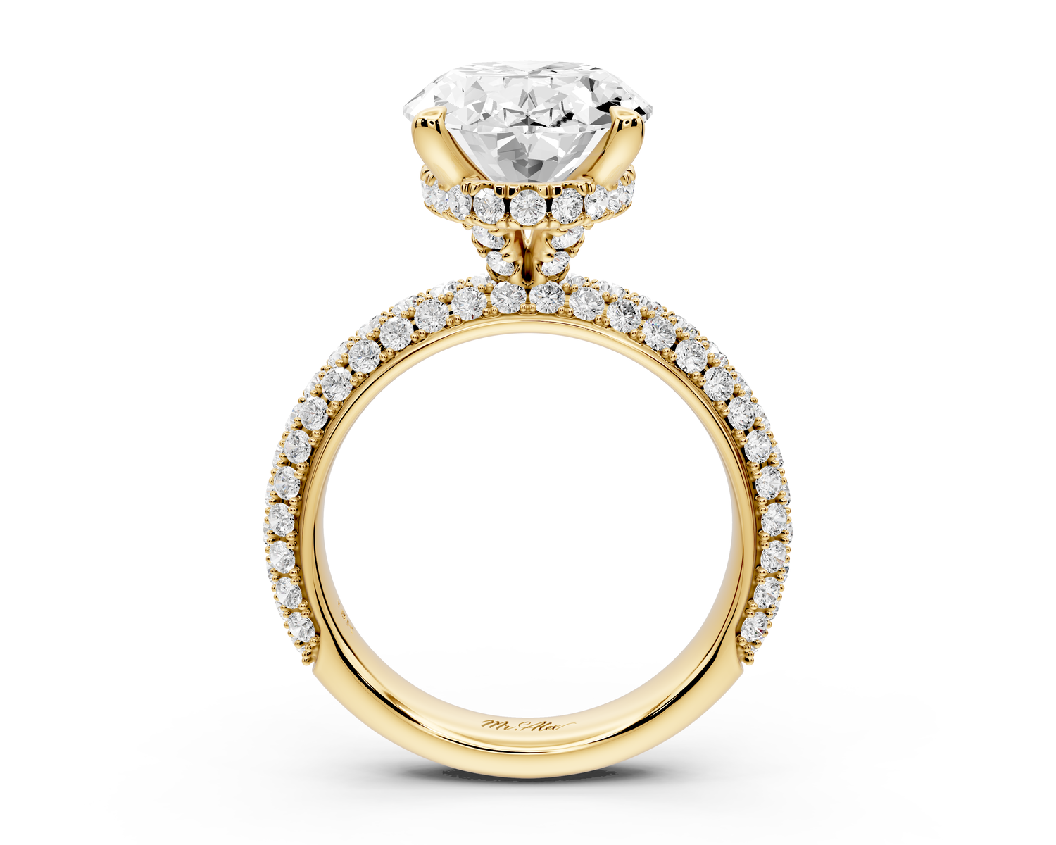 Evelina - 5ct 14k yellow gold oval wrap around Halo Rollover Pavé Diamond Crown Engagement Ring