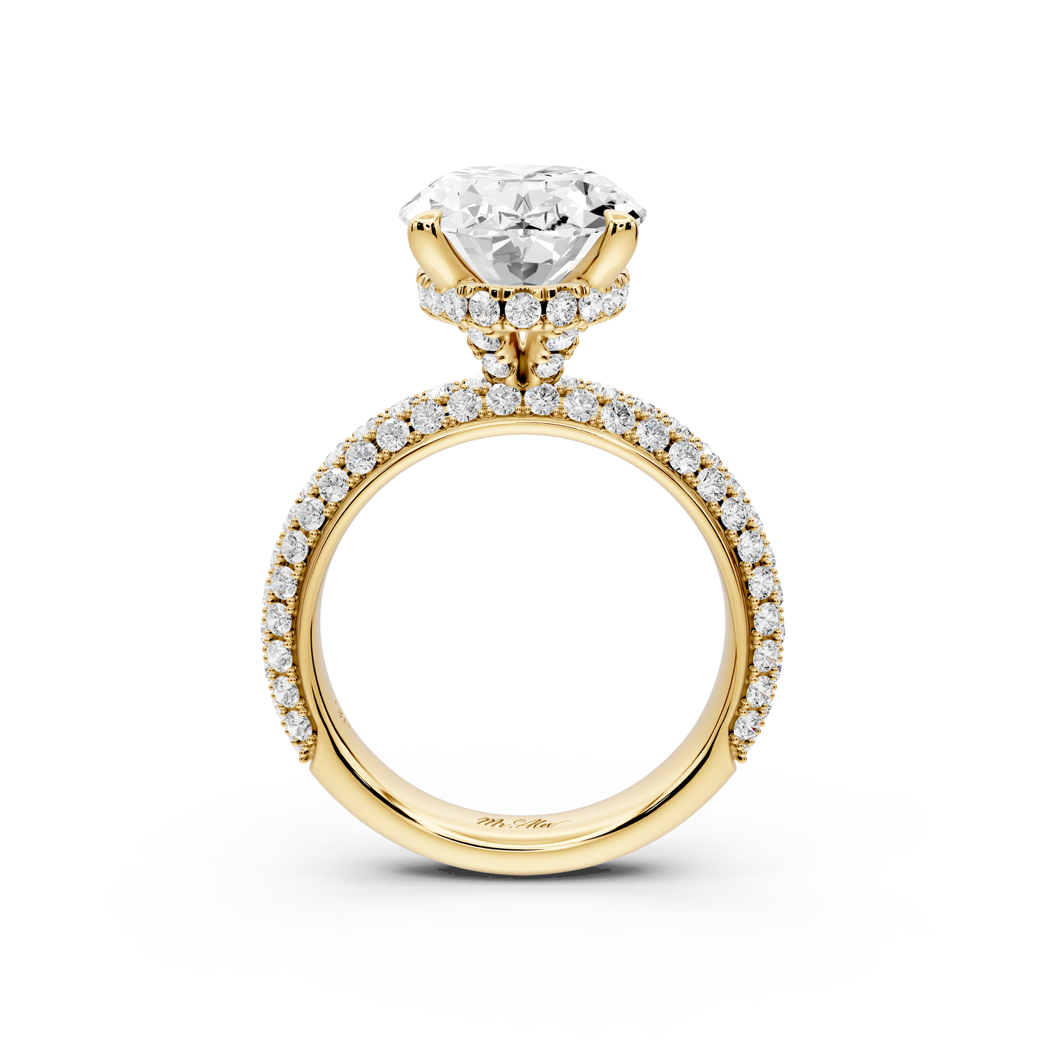 Evelina - 5ct 14k yellow gold oval wrap around Halo Rollover Pavé Diamond Crown Engagement Ring