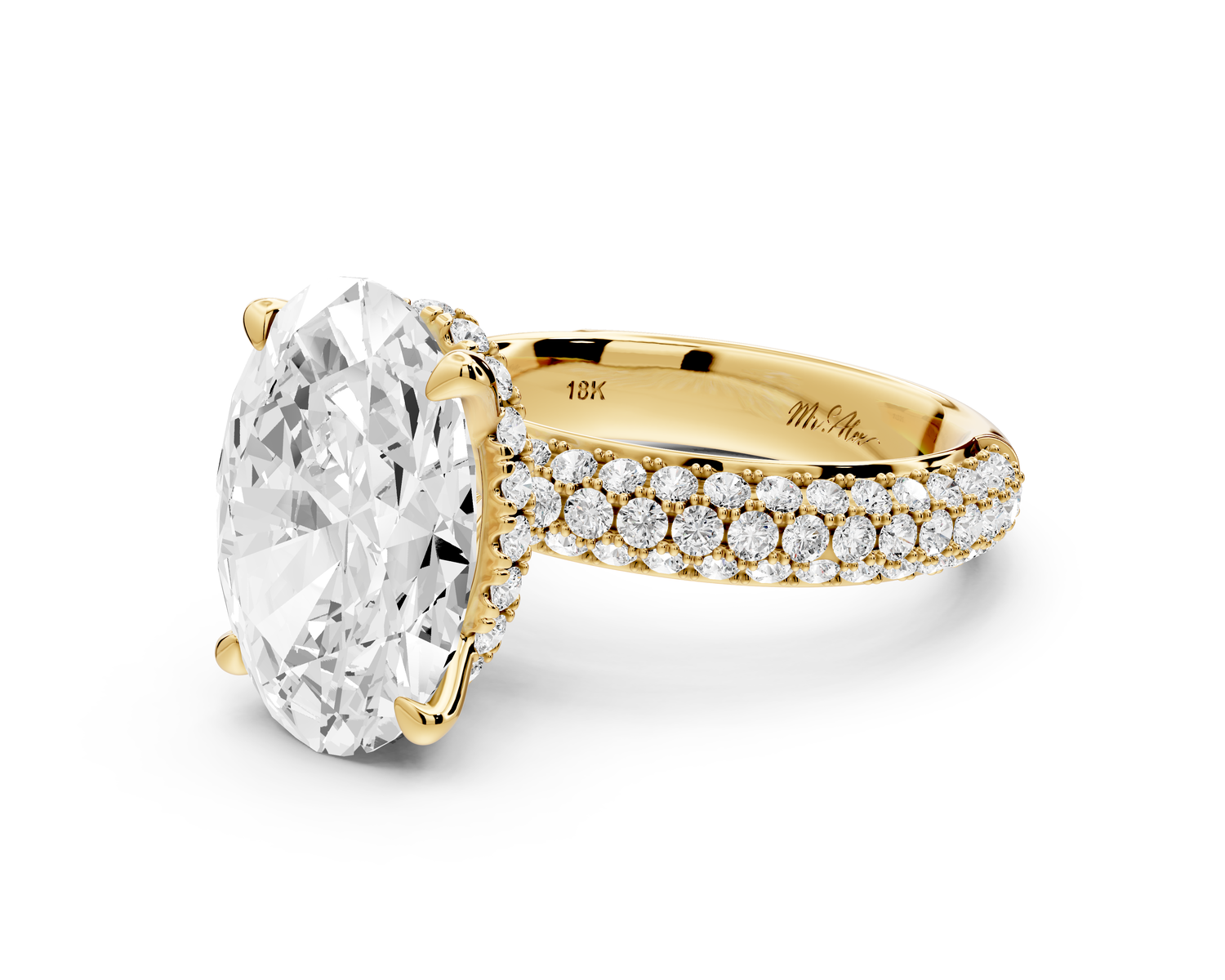 Evelina - 5ct 14k yellow gold oval wrap around Halo Rollover Pavé Diamond Crown Engagement Ring
