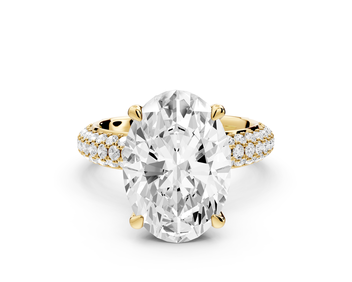 Evelina - 5ct 14k yellow gold oval wrap around Halo Rollover Pavé Diamond Crown Engagement Ring