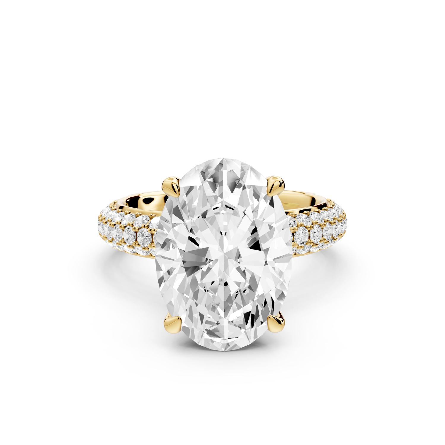 Evelina - 5ct 14k yellow gold oval wrap around Halo Rollover Pavé Diamond Crown Engagement Ring