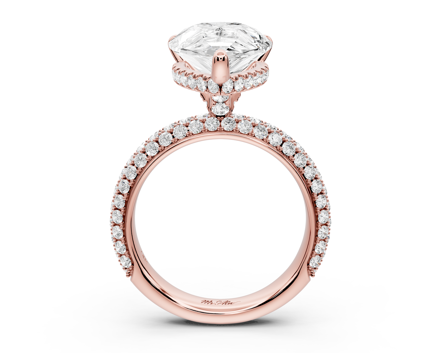 Evelina - 5ct 14k rose gold pear wrap around Halo Rollover Pavé Diamond Crown Engagement Ring