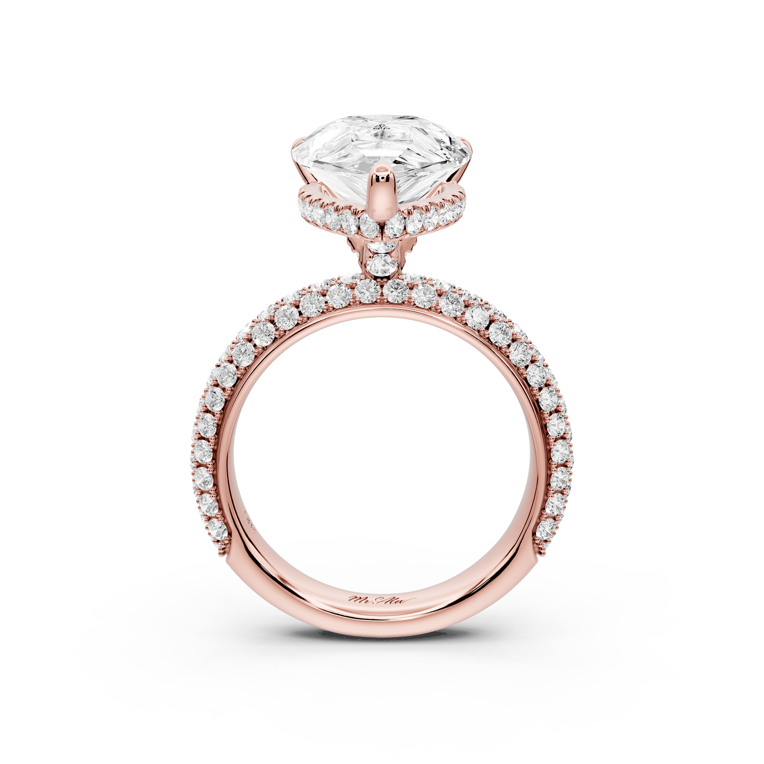 Evelina - 5ct 14k rose gold pear wrap around Halo Rollover Pavé Diamond Crown Engagement Ring