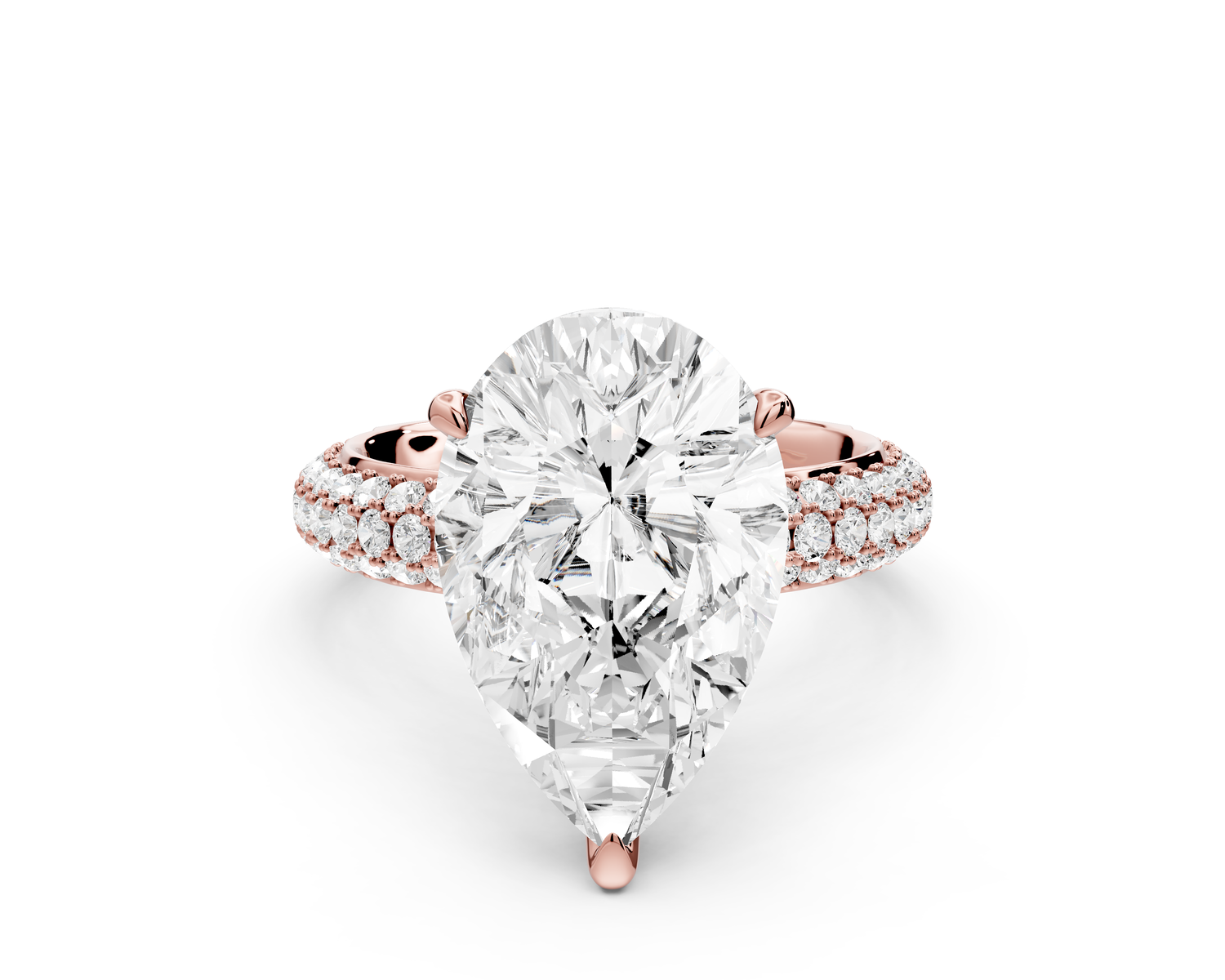 Evelina - 5ct 14k rose gold pear wrap around Halo Rollover Pavé Diamond Crown Engagement Ring
