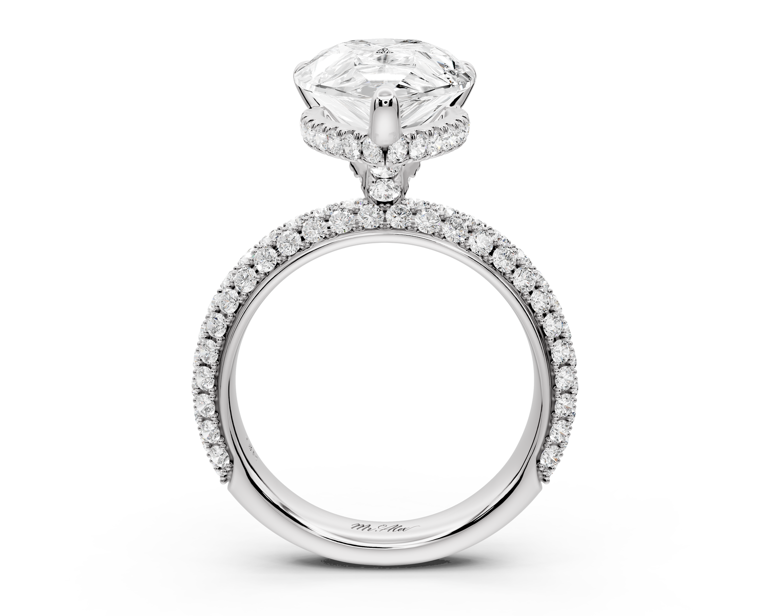 Evelina - 5ct 14k white gold pear wrap around Halo Rollover Pavé Diamond Crown Engagement Ring