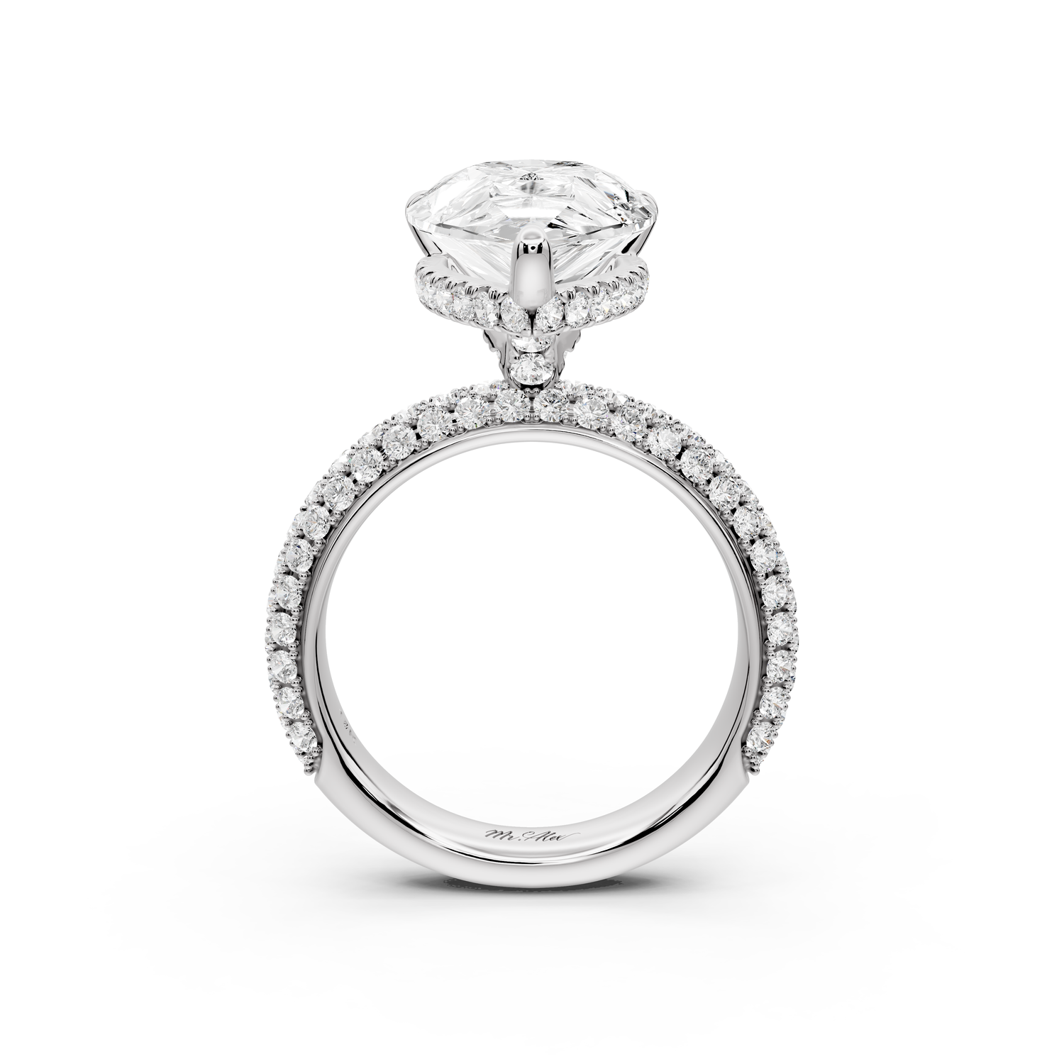 Evelina - 5ct 14k white gold pear wrap around Halo Rollover Pavé Diamond Crown Engagement Ring