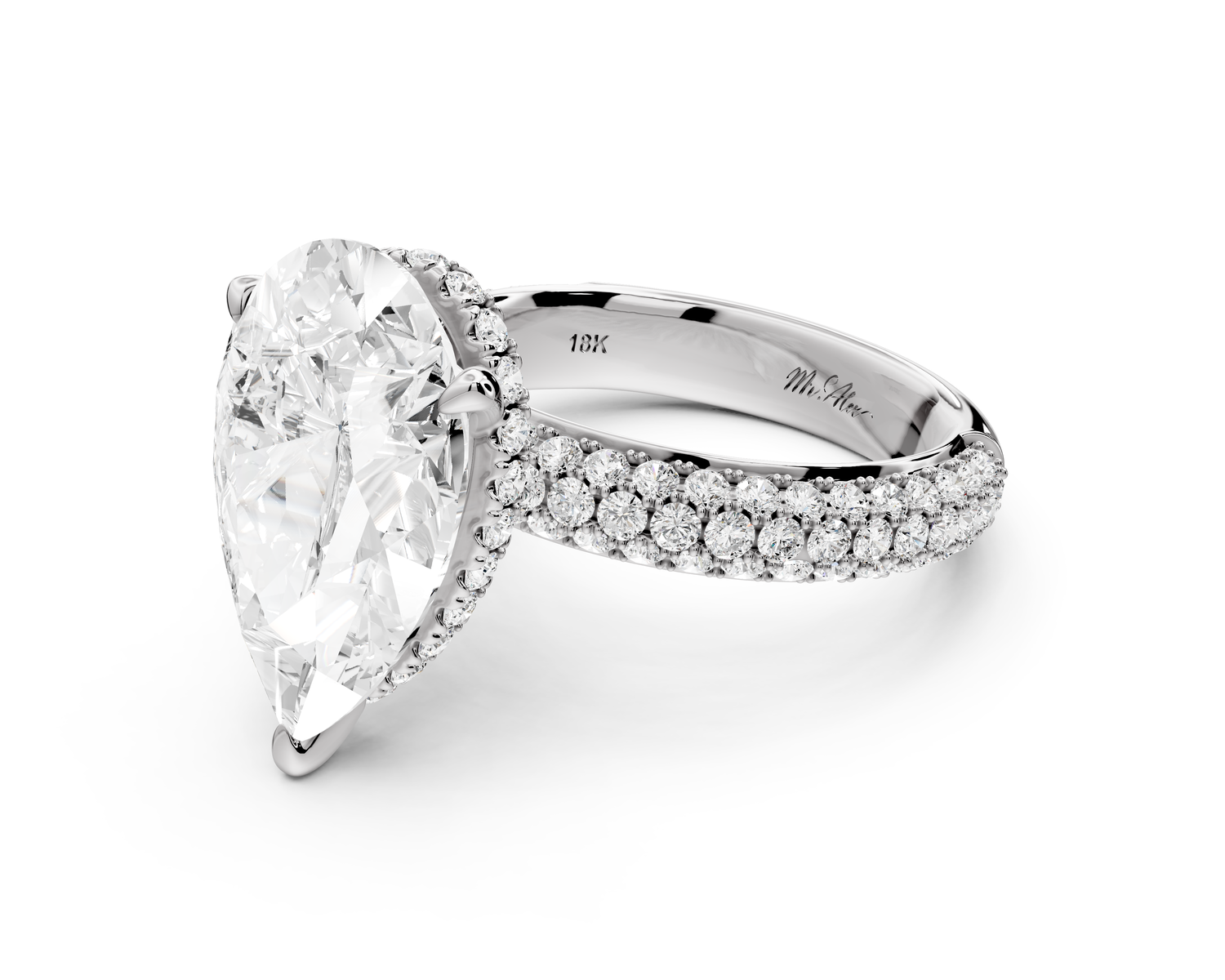 Evelina - 5ct 14k white gold pear wrap around Halo Rollover Pavé Diamond Crown Engagement Ring